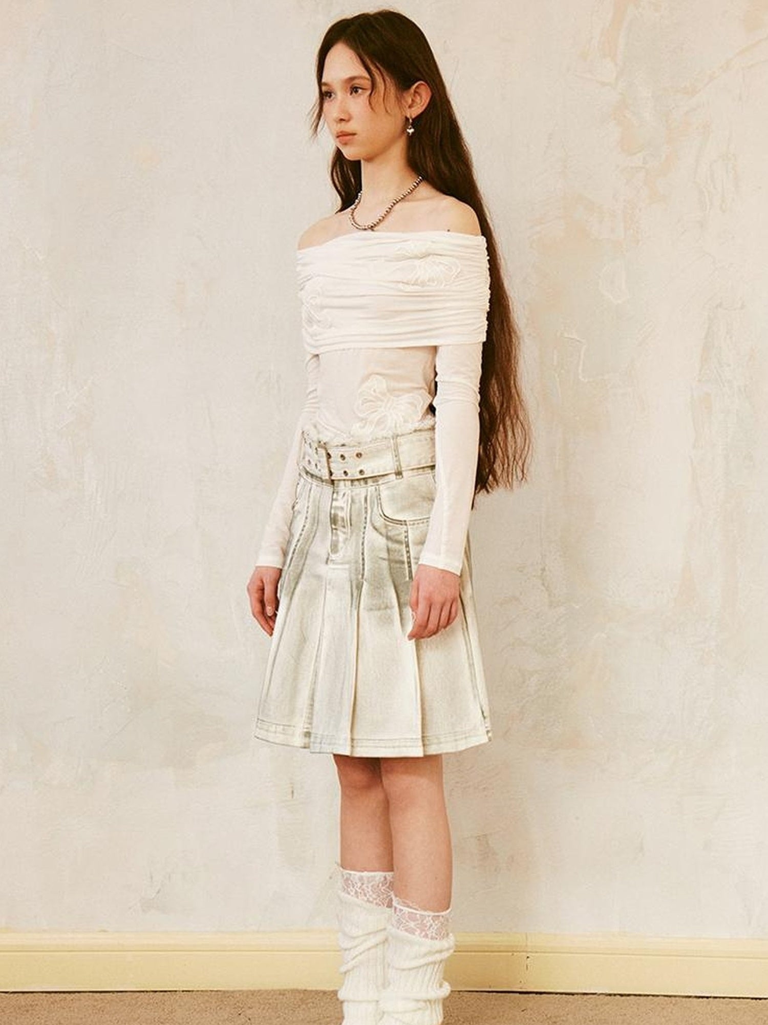 Vintage Washed Denim A-Linien-Faltenrock