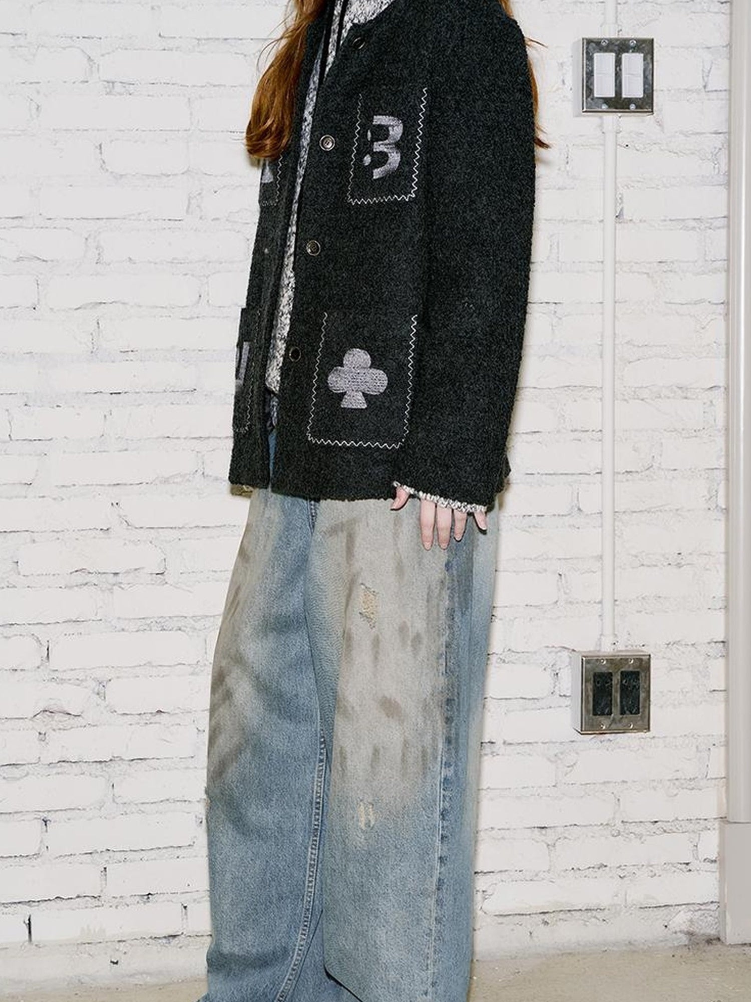 DIDDI MODA Vintage Washed Distressed Wide Leg Jeans