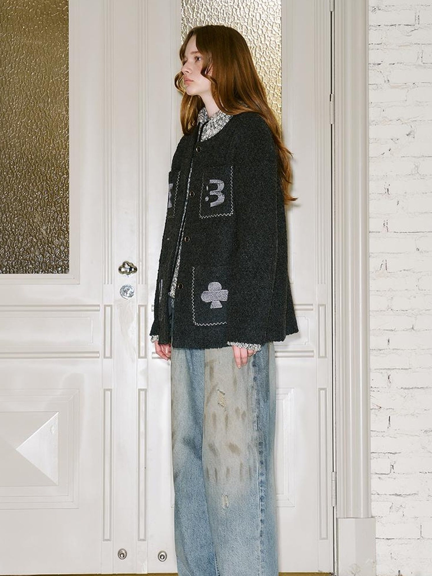 DIDDI MODA Vintage Washed Distressed Wide Leg Jeans