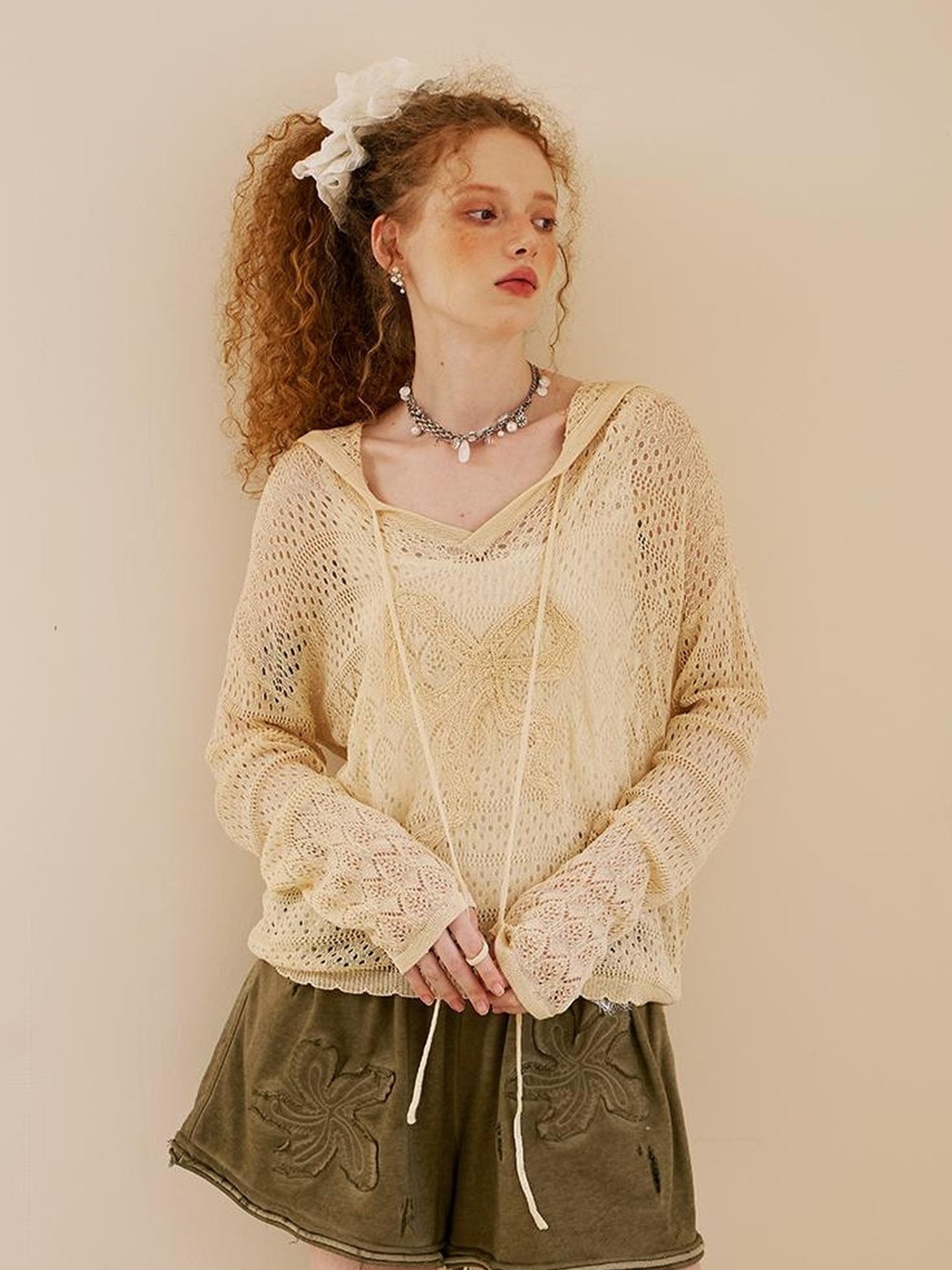 DIDDI MODA Vintage Washed Floral Otton Ounge Horts