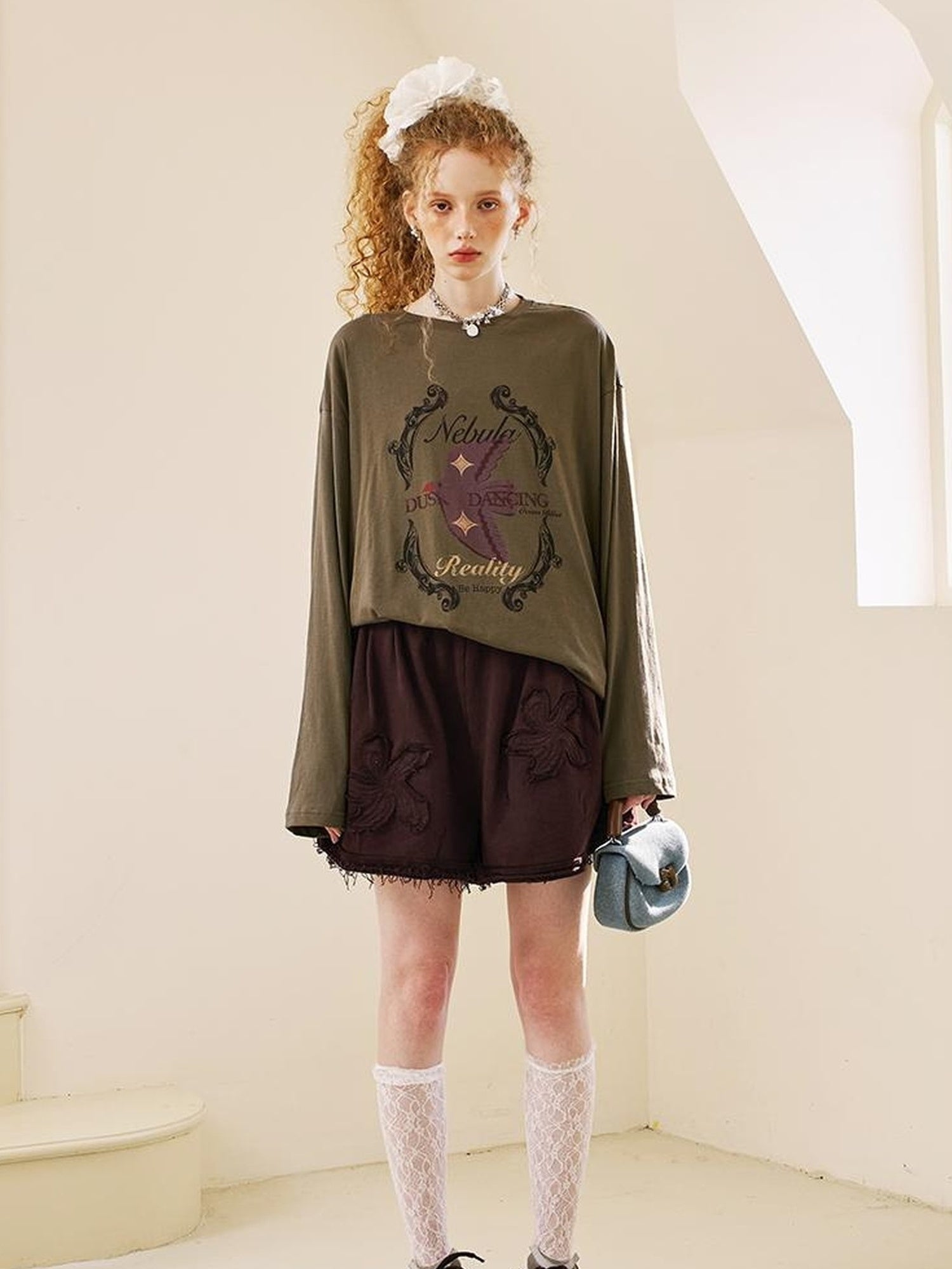 DIDDI MODA Vintage Washed Floral Otton Ounge Horts