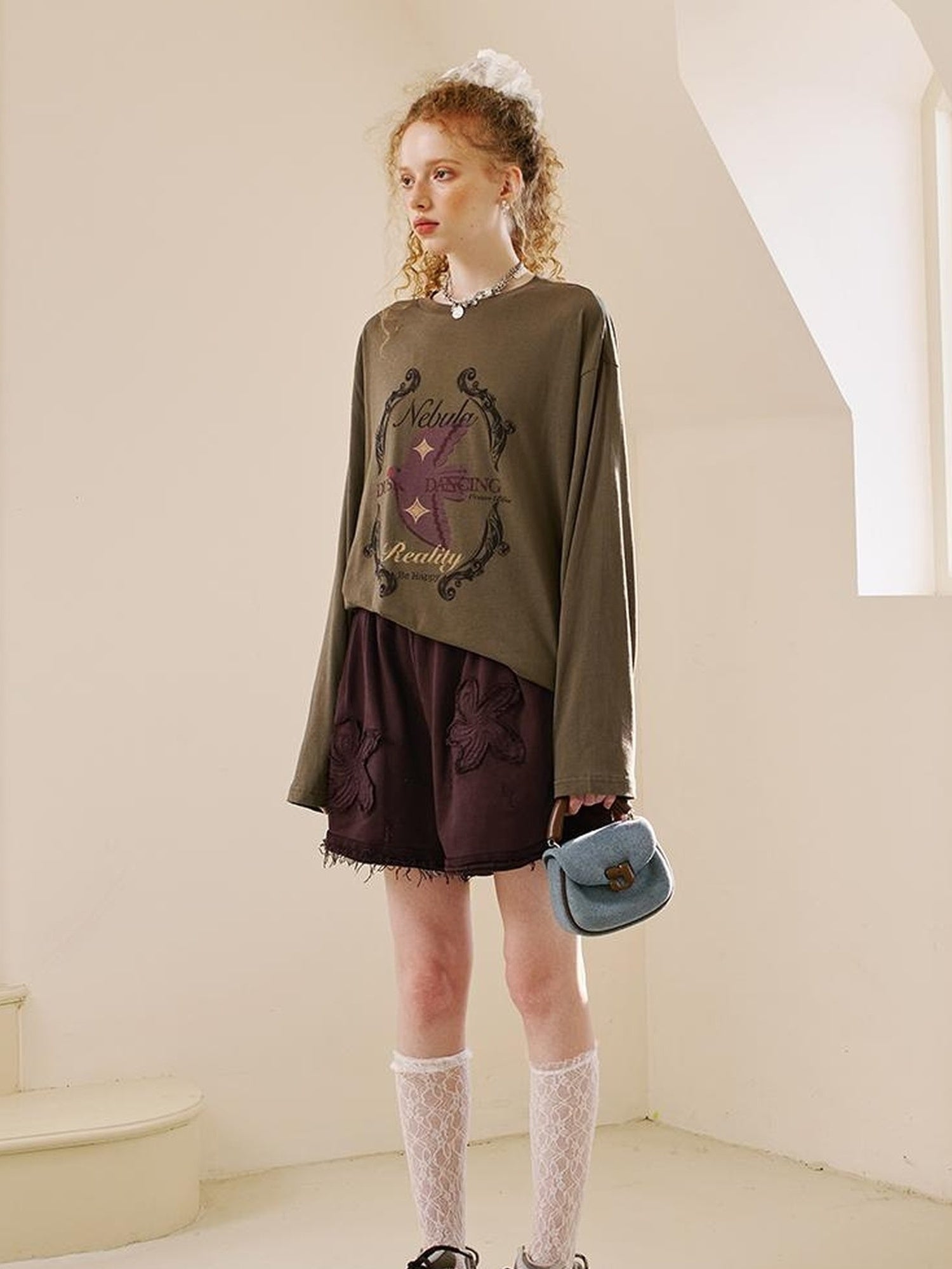 DIDDI MODA Vintage Washed Floral Otton Ounge Horts