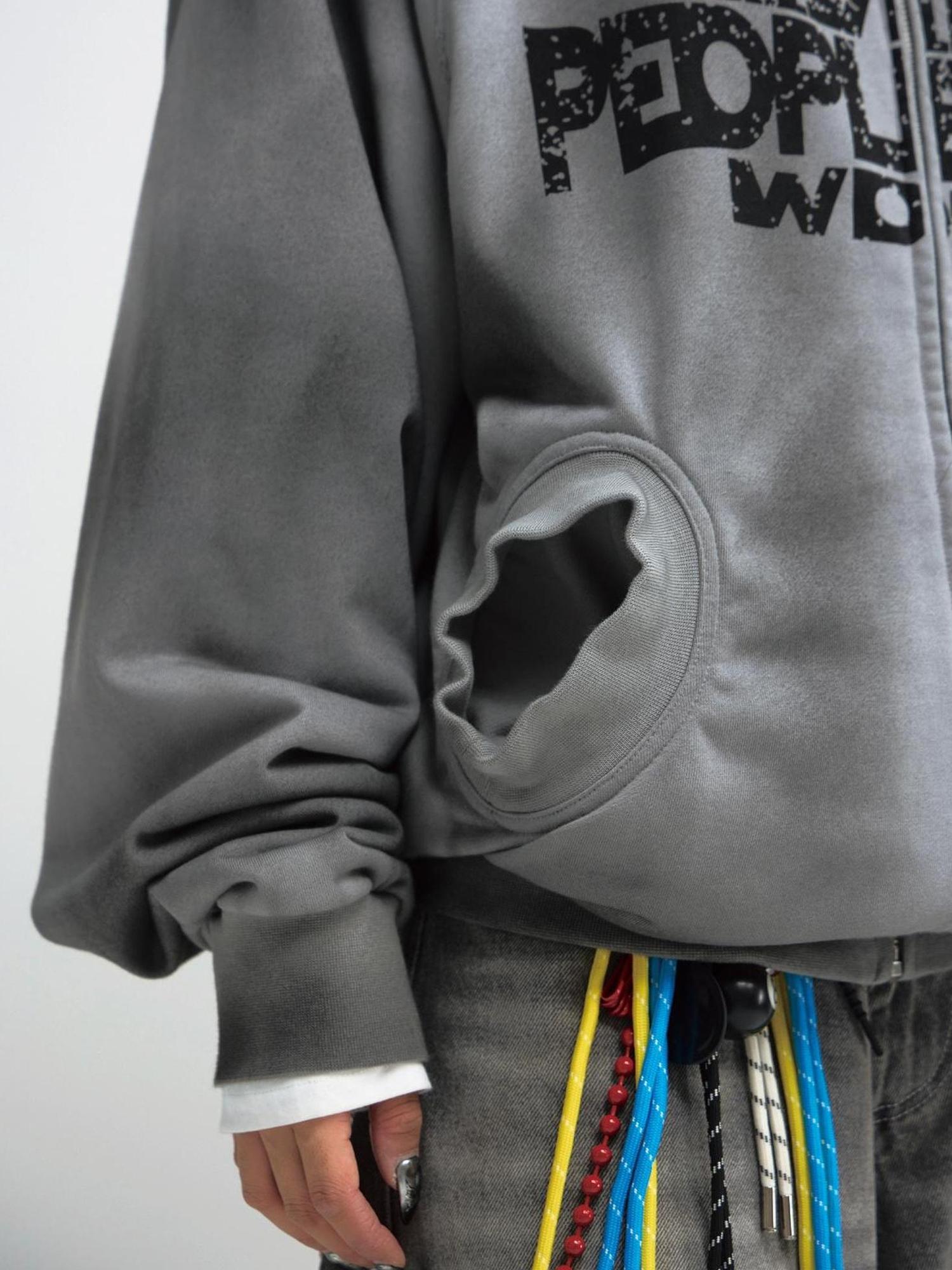 Peoplesense Vintage Washed Gradient Hoodie Distressed Oversized Sweatshirt