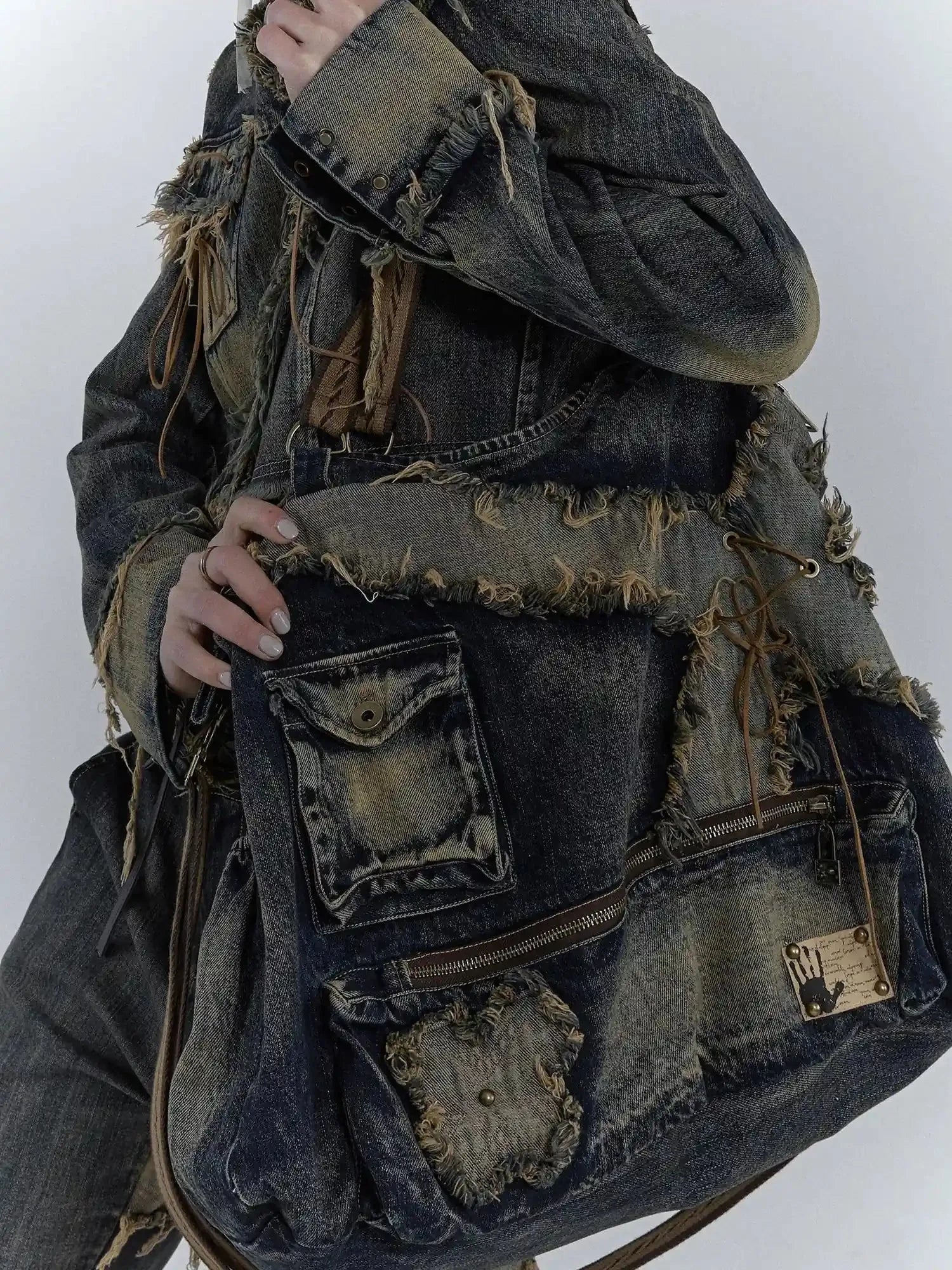 Vintage Washed Heavy Duty Denim Crossbody Shoulder Bag