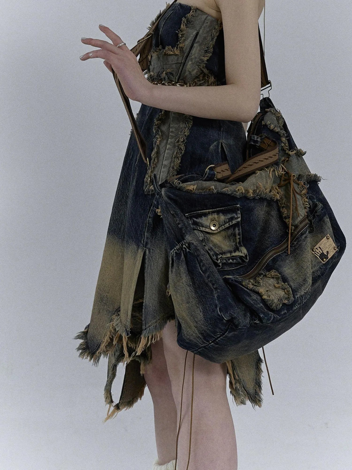 Vintage Washed Heavy Duty Denim Crossbody Shoulder Bag