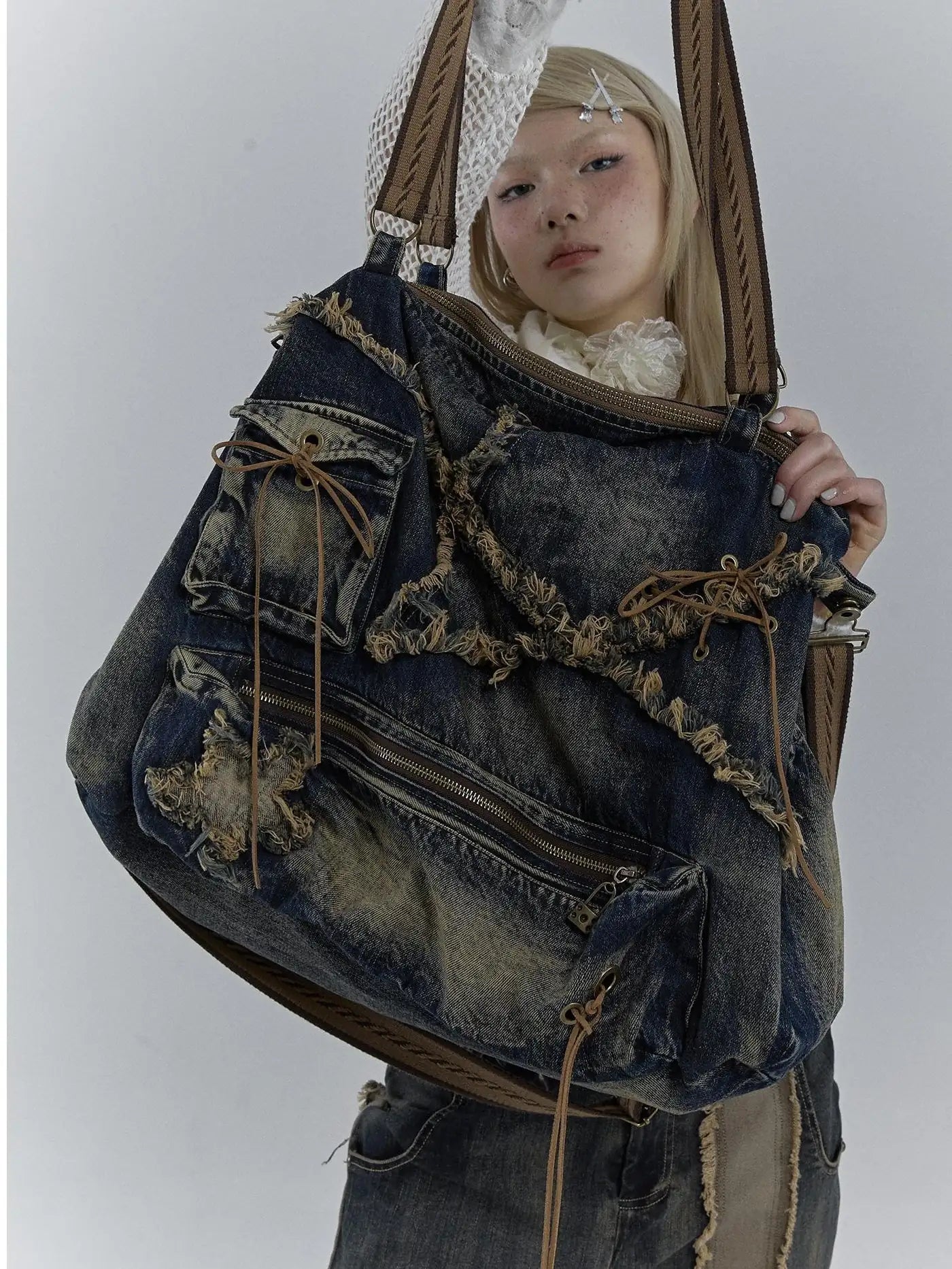 Vintage Washed Heavy Duty Denim Crossbody Shoulder Bag