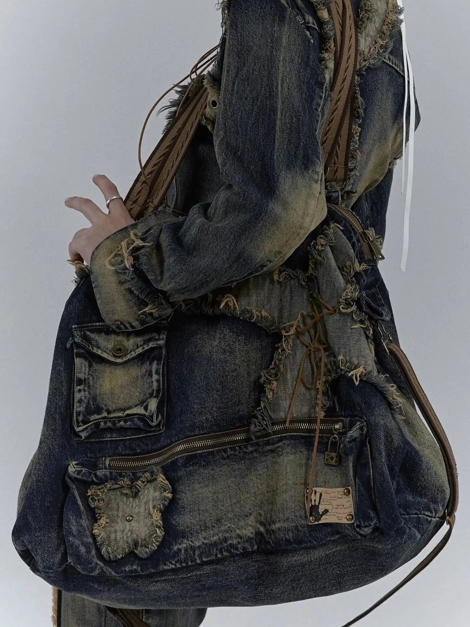 Vintage Washed Heavy Duty Denim Crossbody Shoulder Bag