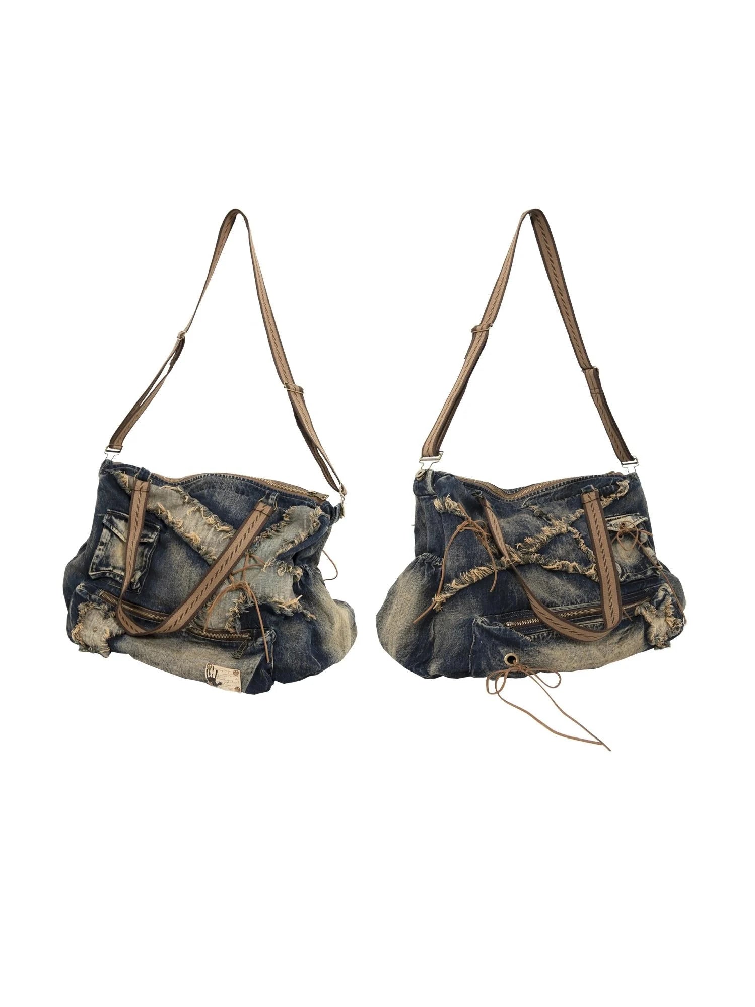 Vintage Washed Heavy Duty Denim Crossbody Shoulder Bag