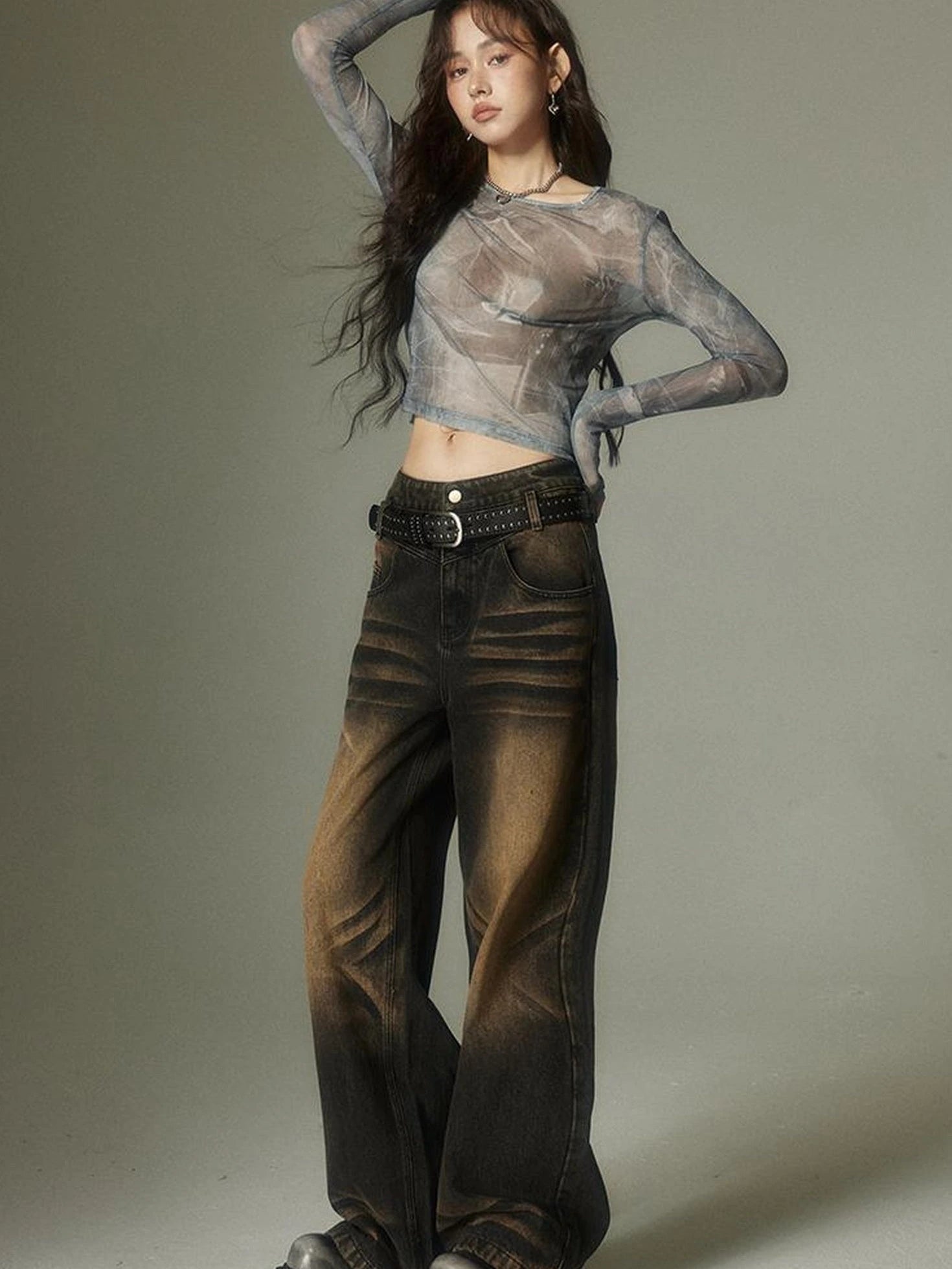 Vintage Washed High Street Wide Leg Jeans