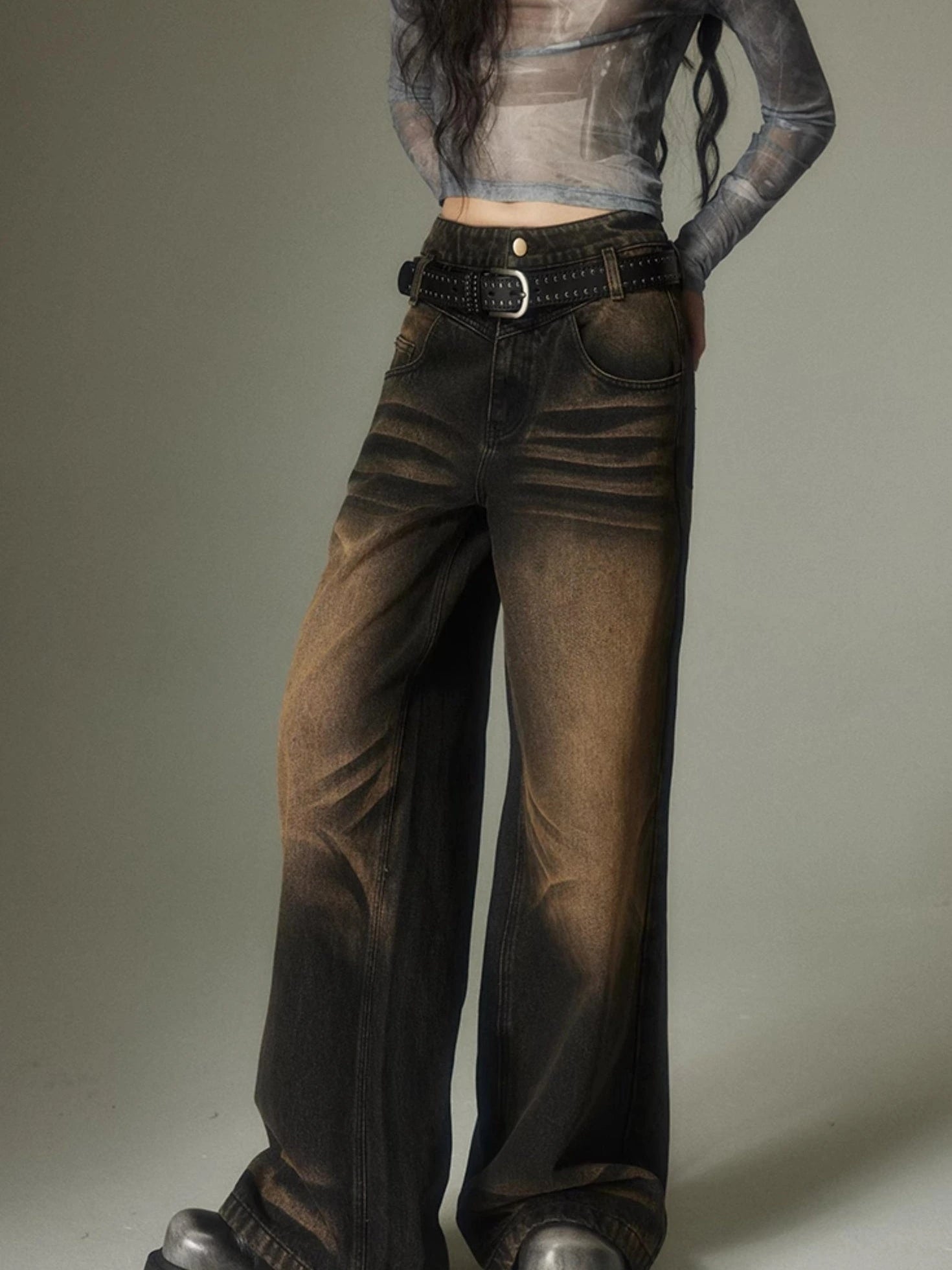 Vintage Washed High Street Wide Leg Jeans