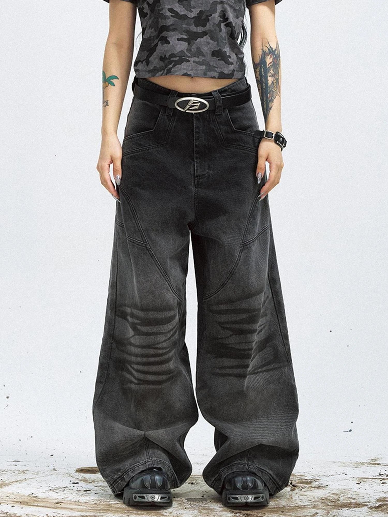 Vintage Washed Loose Straight Gradient Jeans