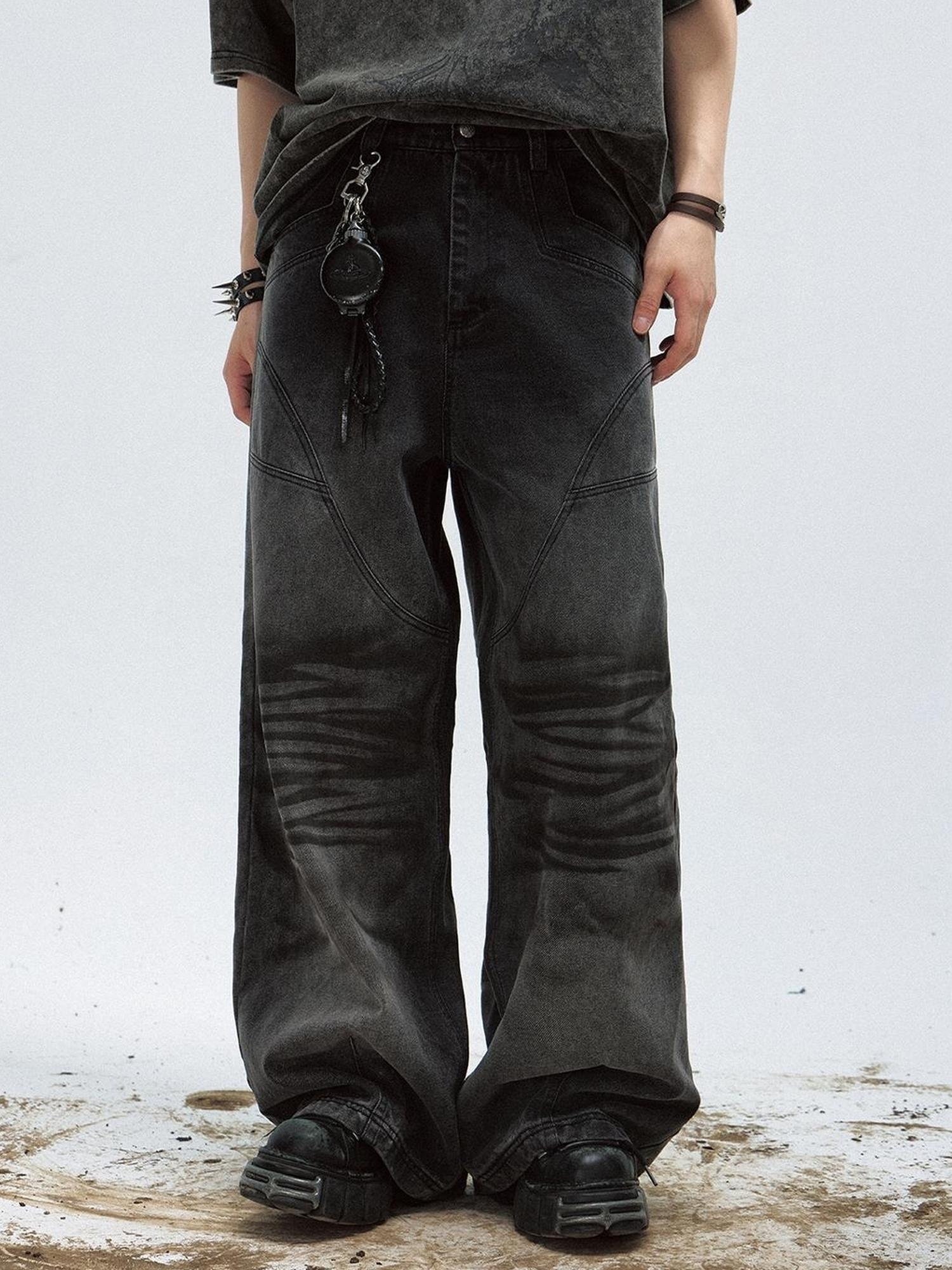 Peoplesense Vintage Washed Loose Straight Gradient Jeans
