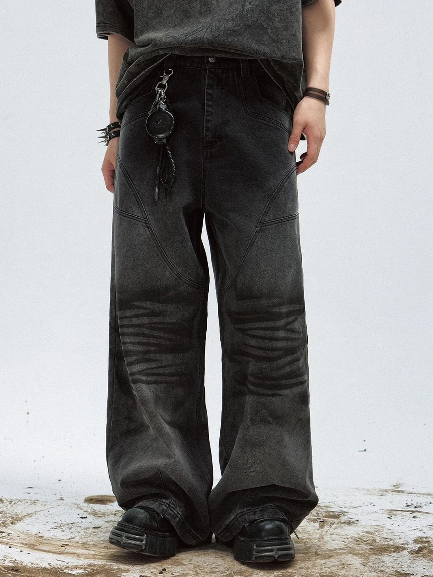 Vintage Washed Loose Straight Gradient Jeans