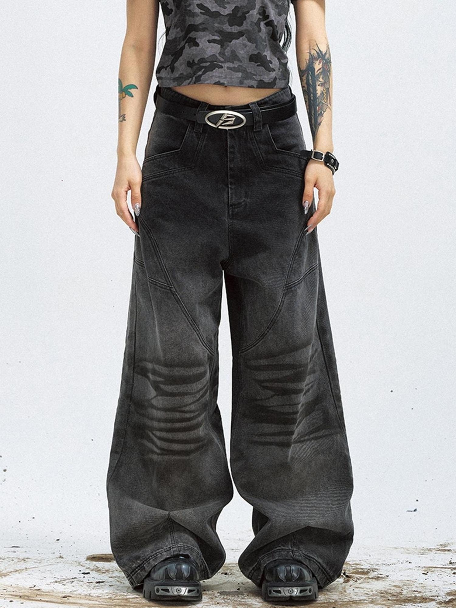 Peoplesense Vintage Washed Loose Straight Gradient Jeans