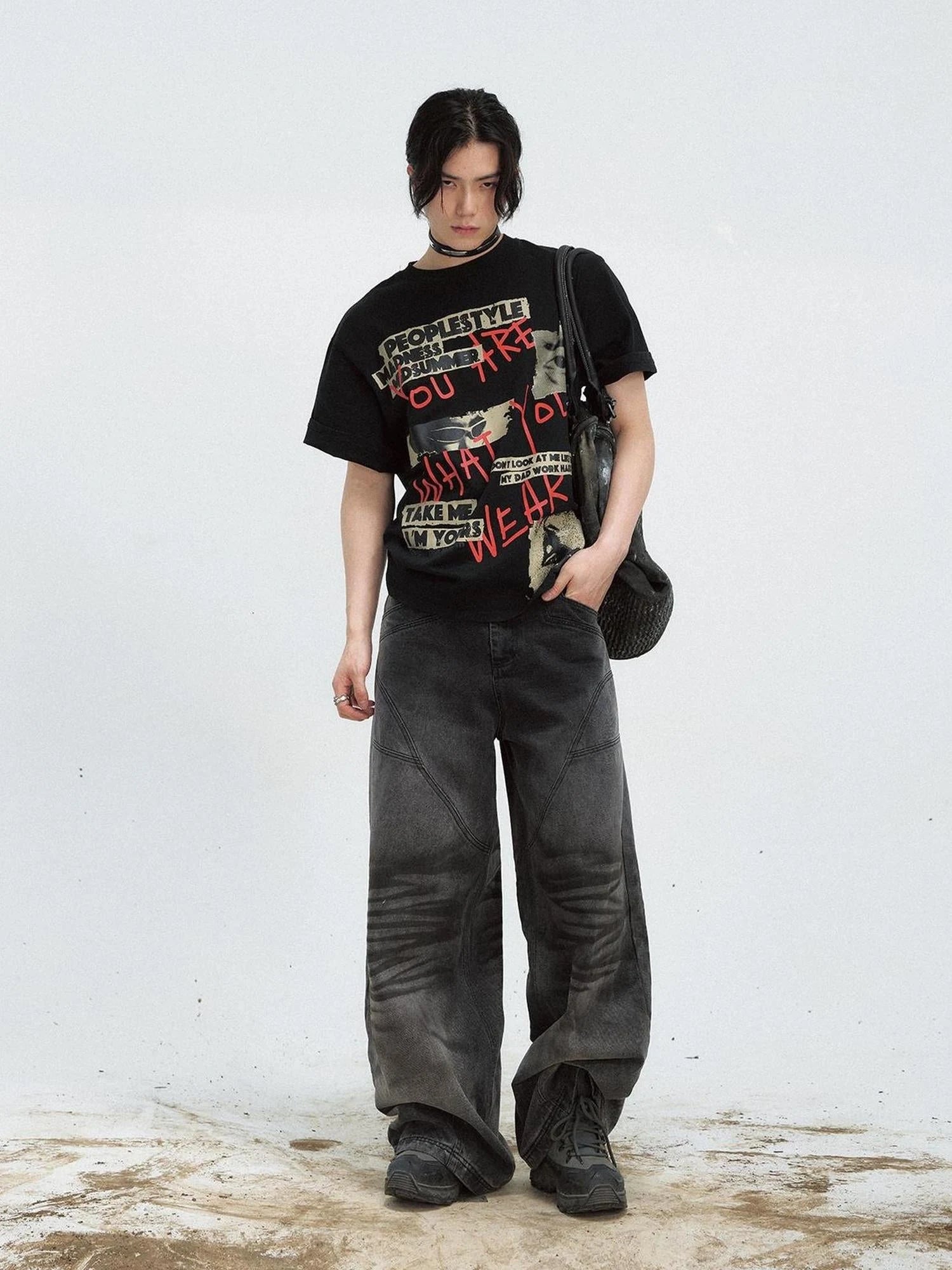 Vintage Washed Loose Straight Gradient Jeans