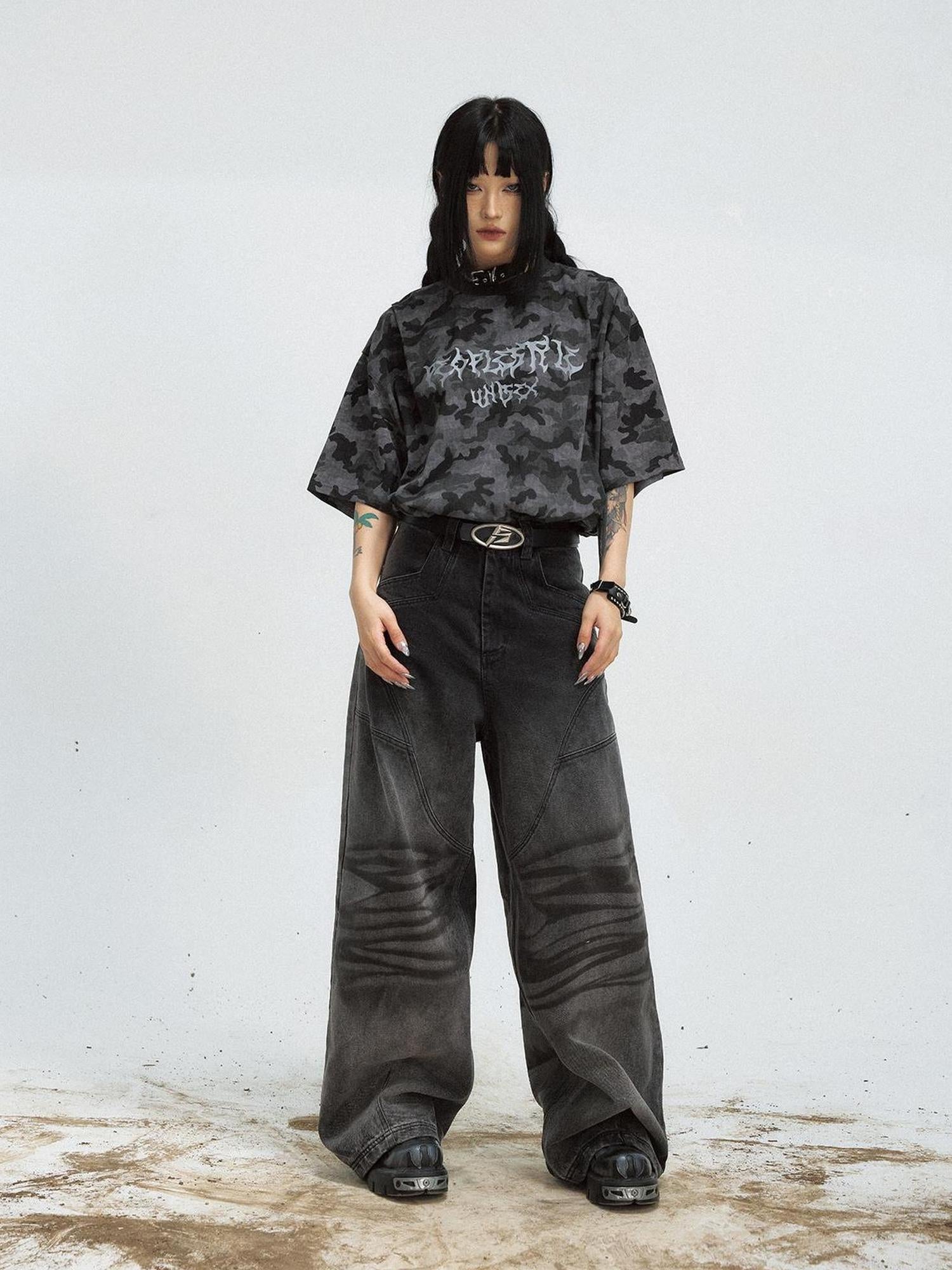 Peoplesense Vintage Washed Loose Straight Gradient Jeans