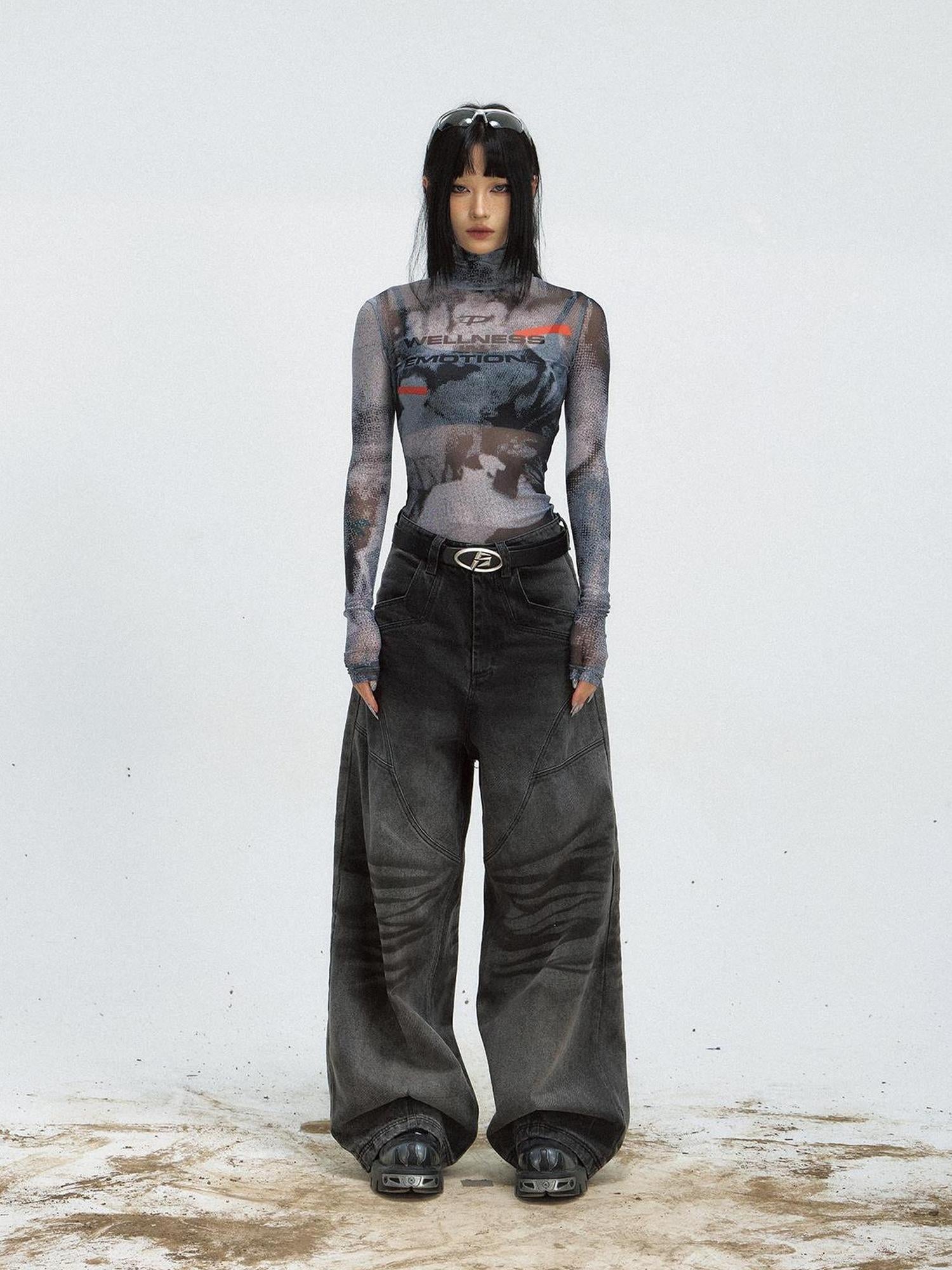 Peoplesense Vintage Washed Loose Straight Gradient Jeans