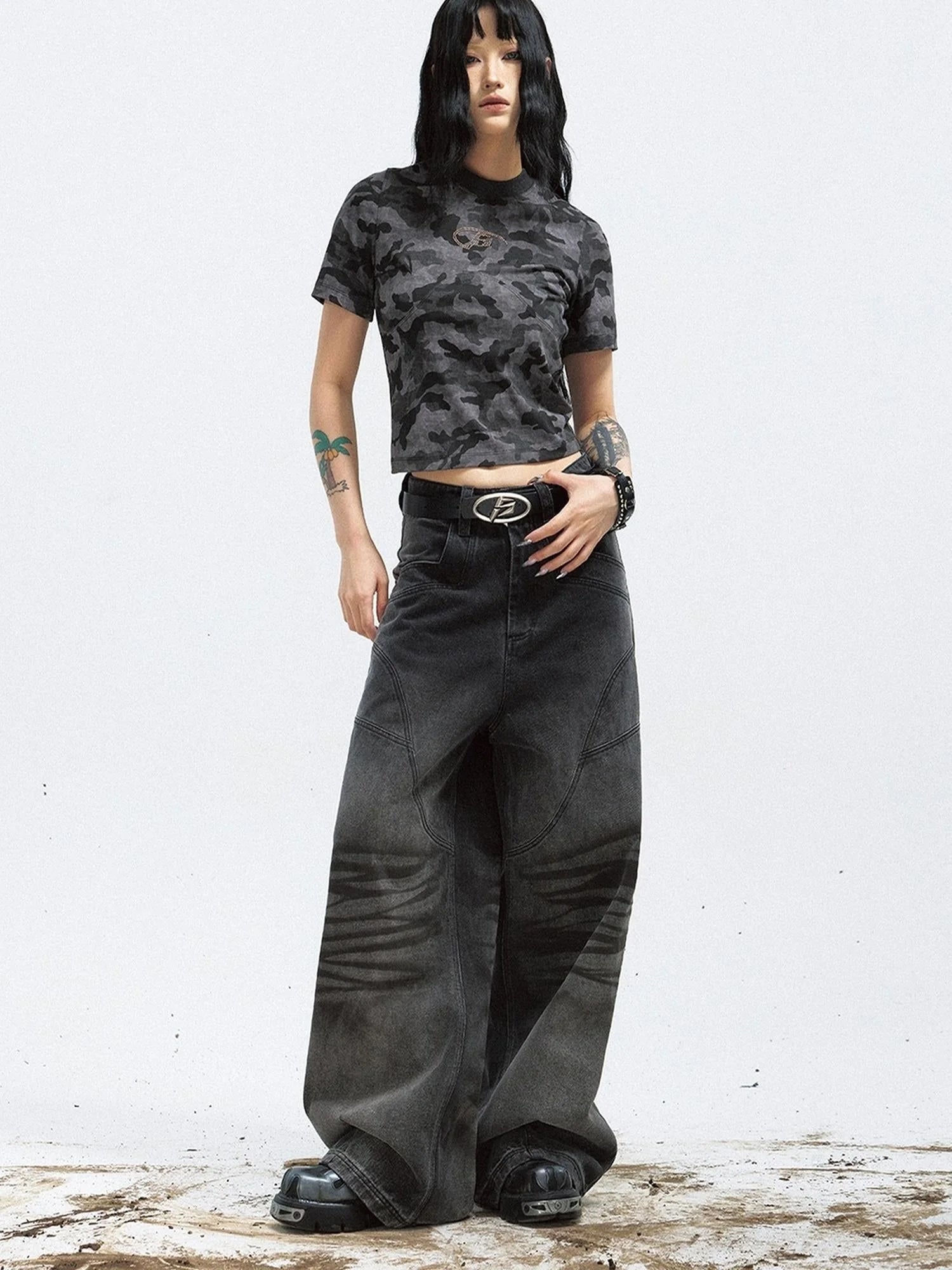 Vintage Washed Loose Straight Gradient Jeans