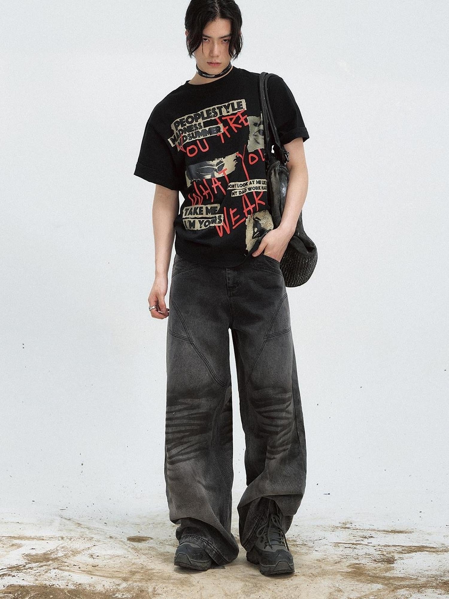 Peoplesense Vintage Washed Loose Straight Gradient Jeans