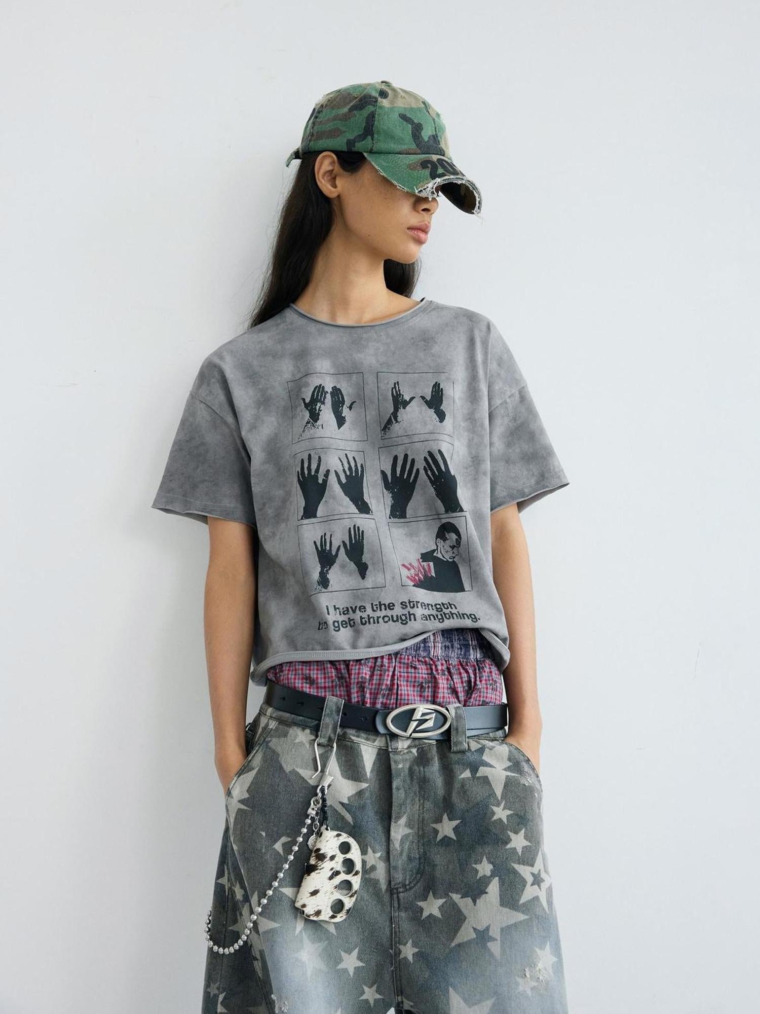 Peoplesense Vintage Washed Print Oversized Unisex Cotton Tee