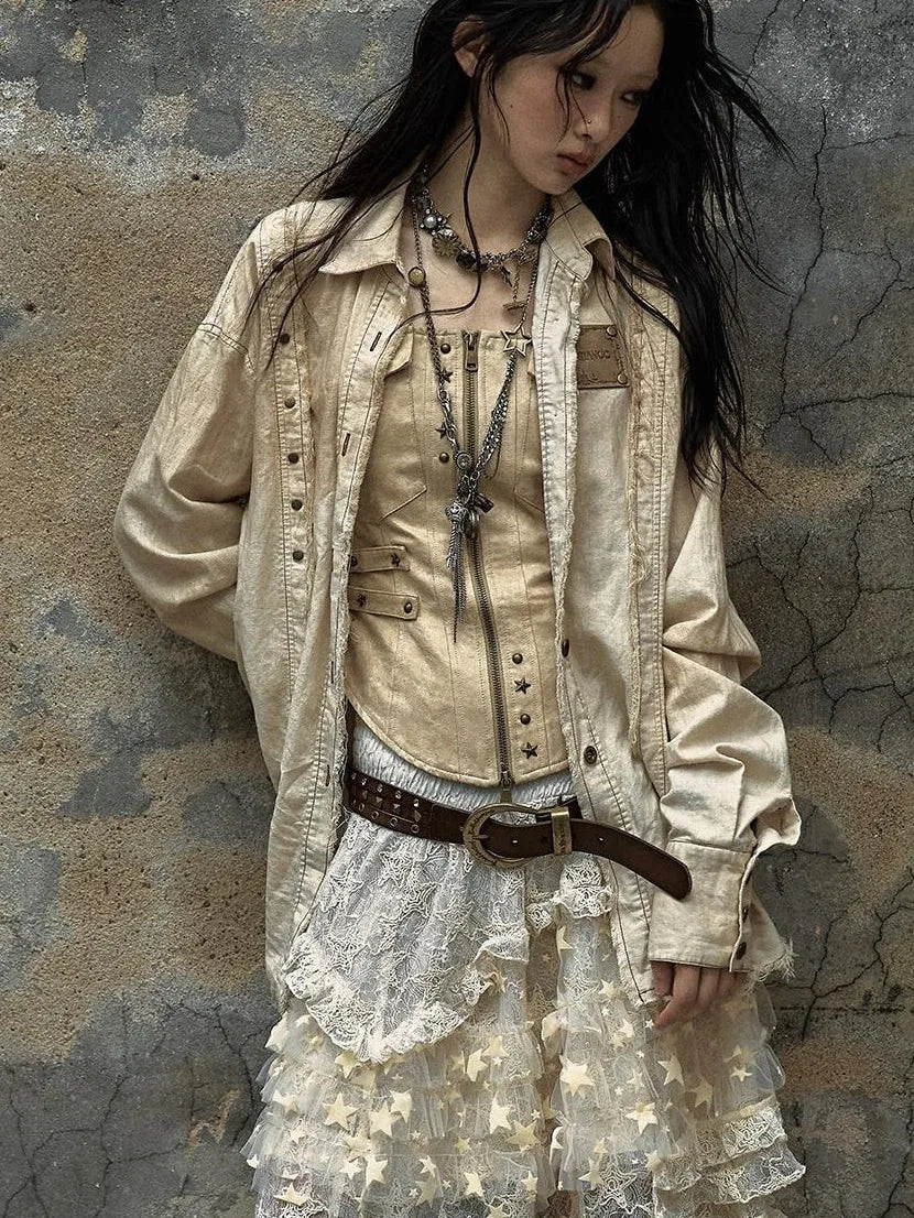 Vintage Washed Punk Loose Cotton Linen Shirt For Women