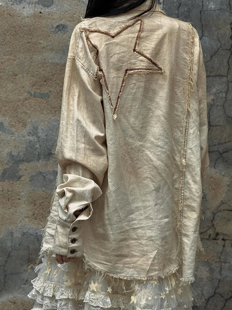 Vintage Washed Punk Loose Cotton Linen Shirt For Women