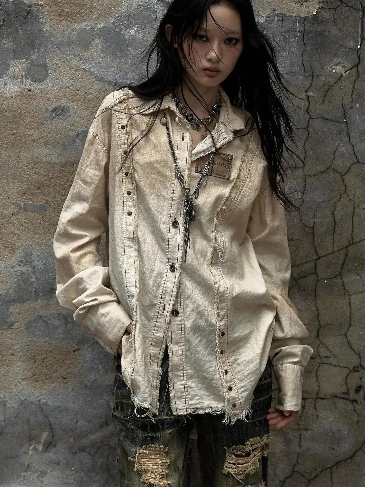 Vintage Washed Punk Loose Cotton Linen Shirt For Women