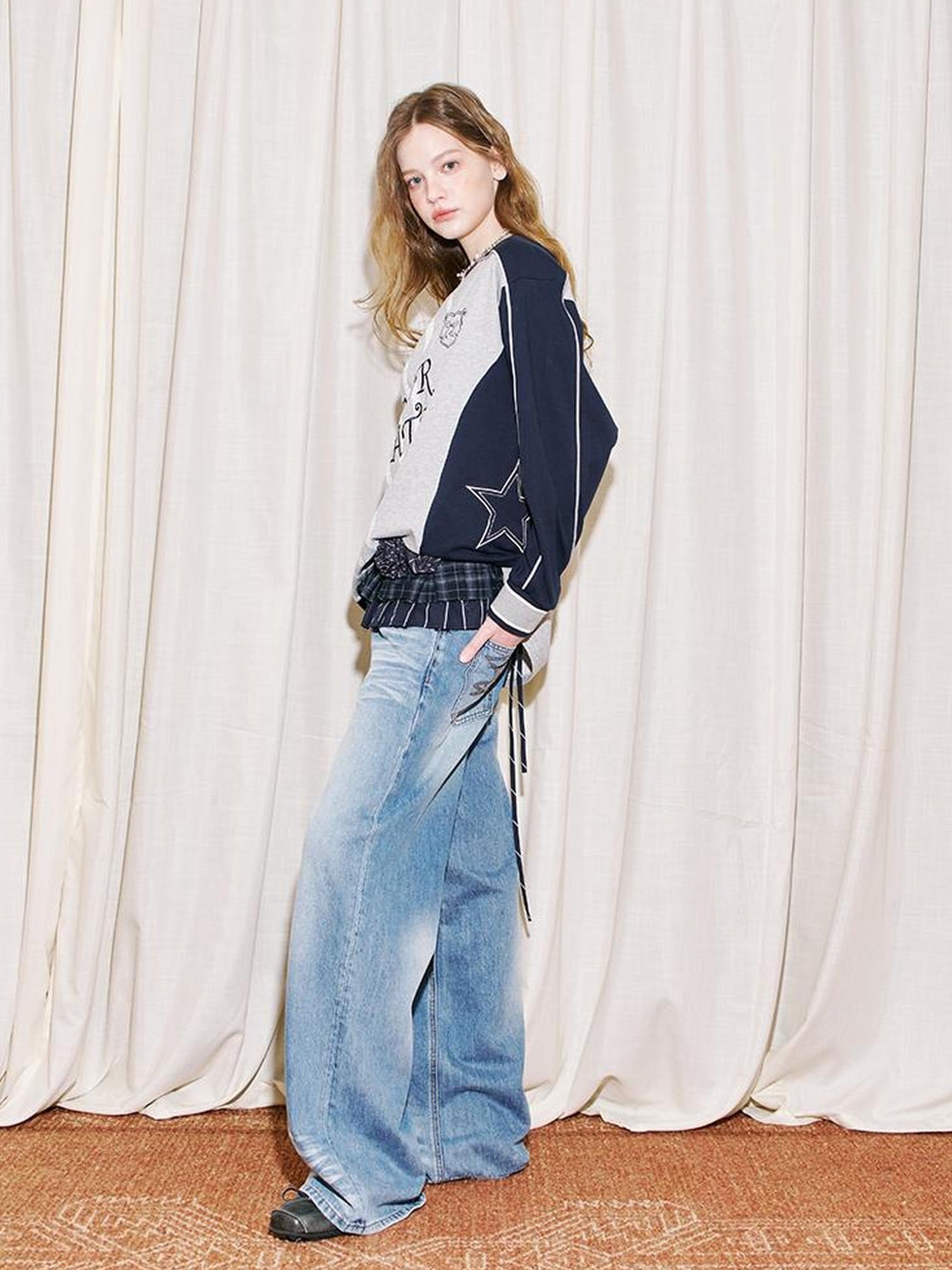 DIDDI MODA Vintage Washed Straight Jeans With 3 D Whisker Embroidery