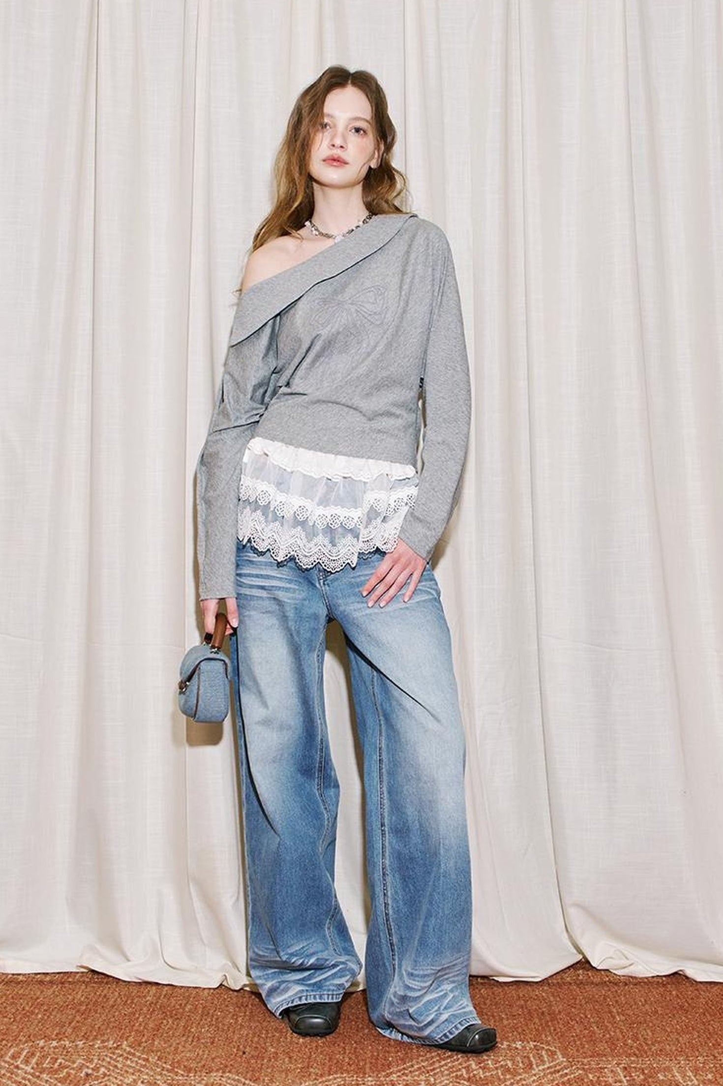 DIDDI MODA Vintage Washed Straight Jeans With 3 D Whisker Embroidery