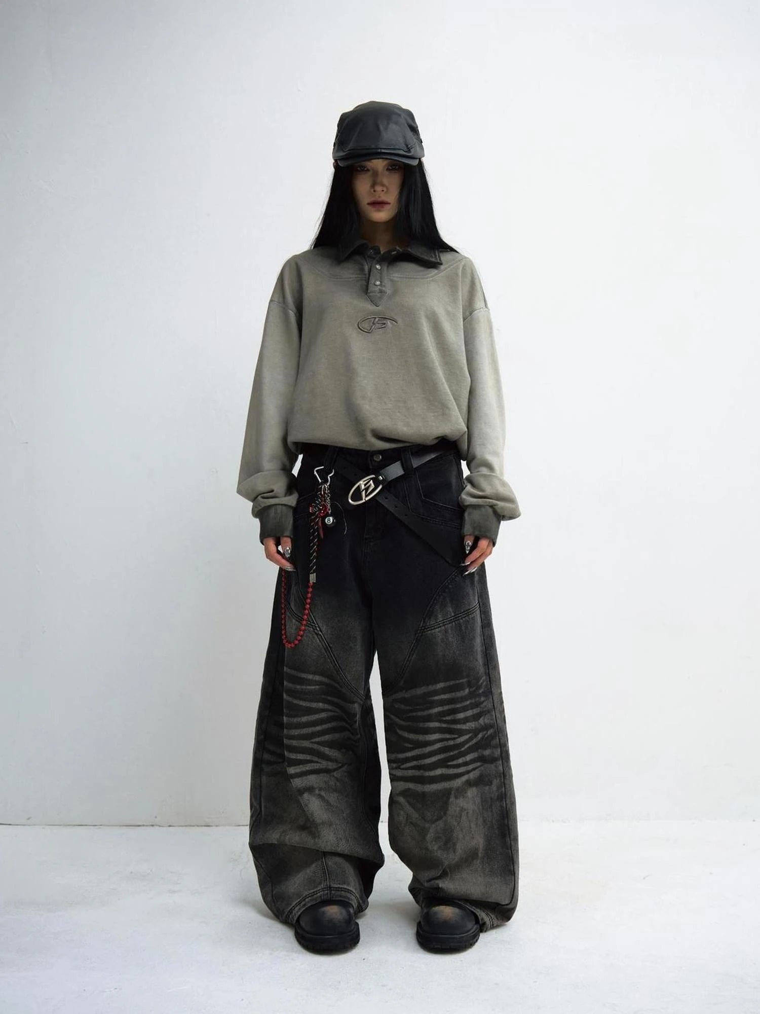 Vintage Washed Unisex Polo Collar Long Sleeve Tee