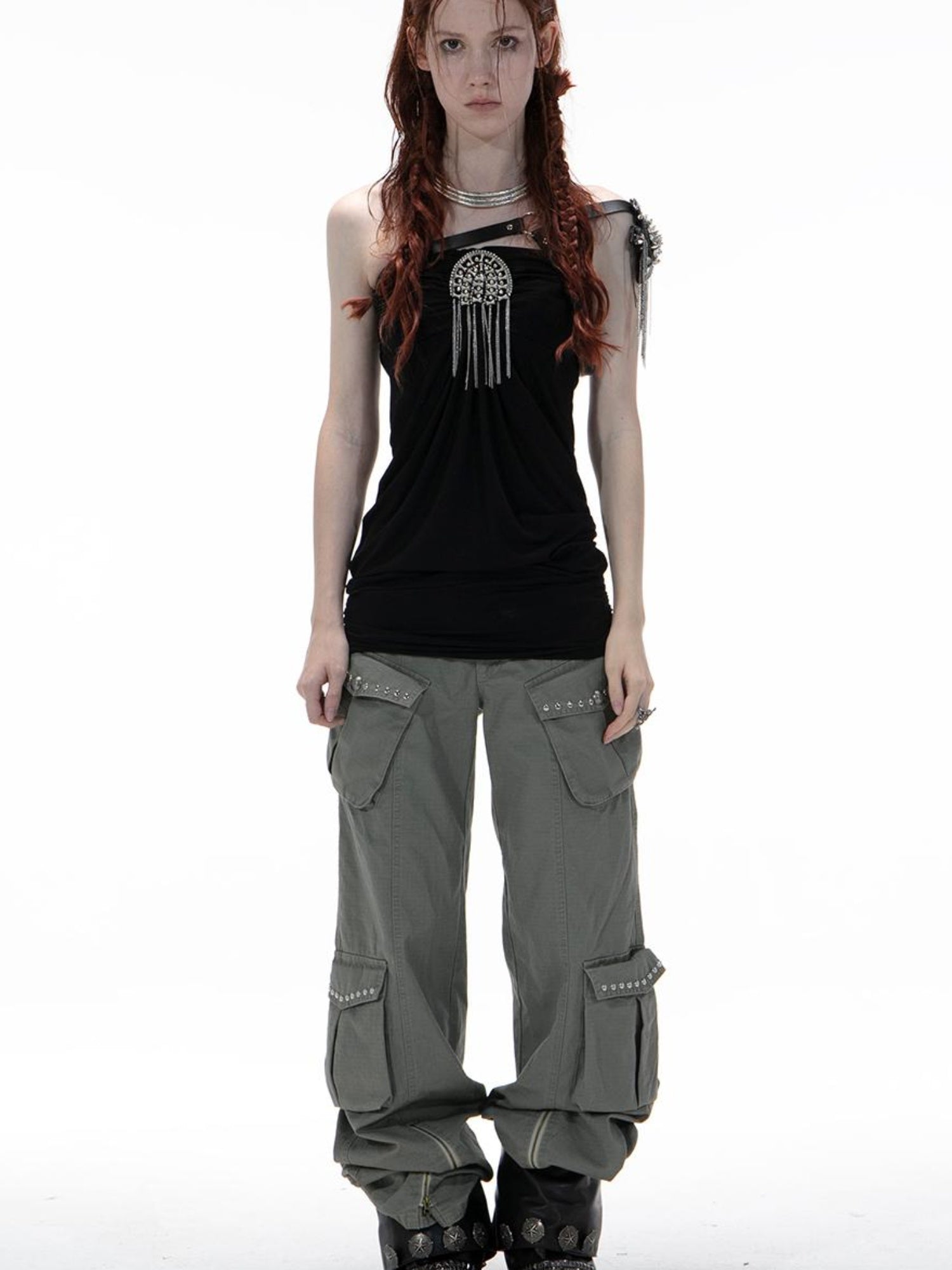 DoublePunch Vintage Washed Western Wide-Leg Work Pants