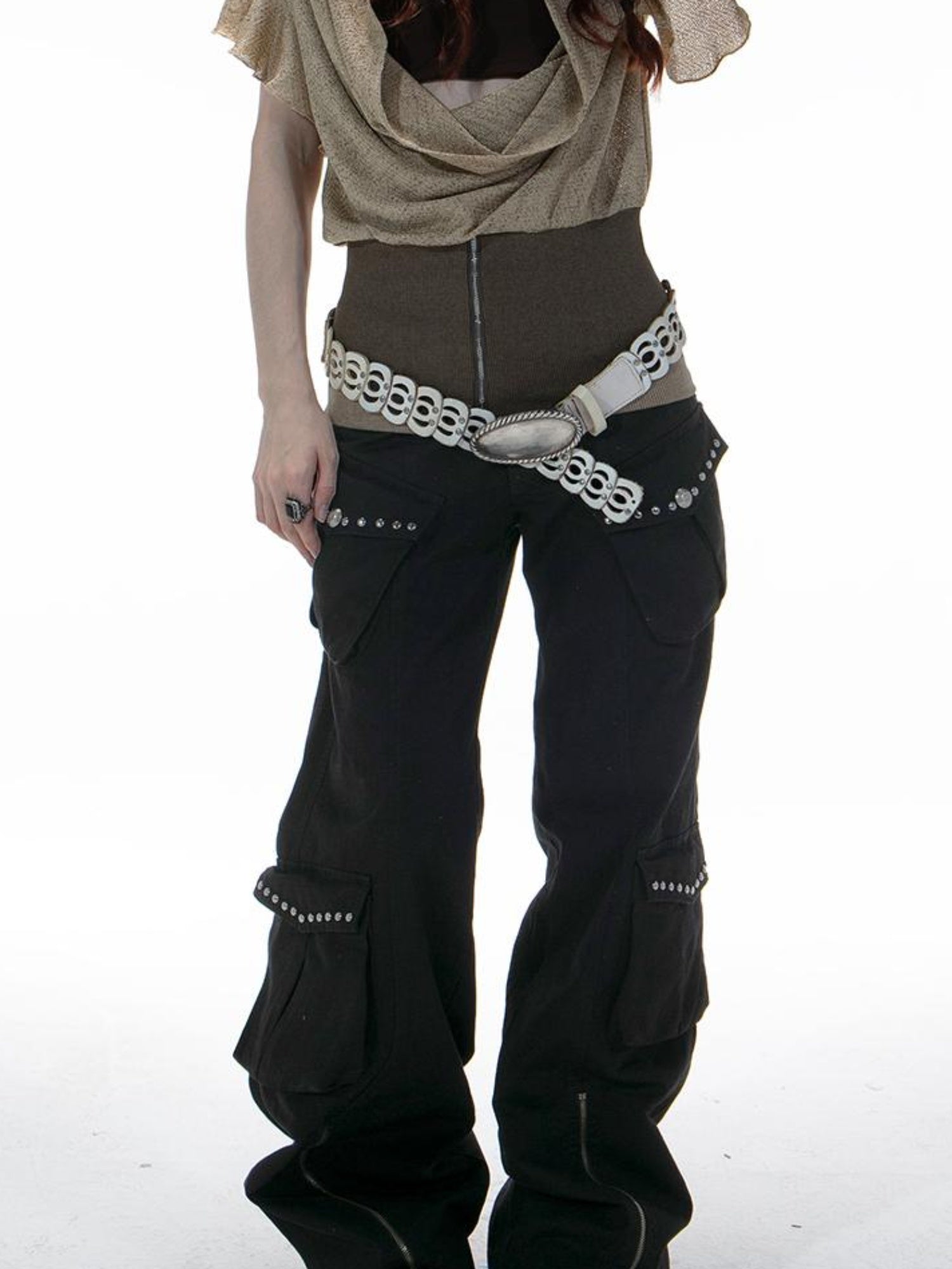 DoublePunch Vintage Washed Western Wide-Leg Work Pants