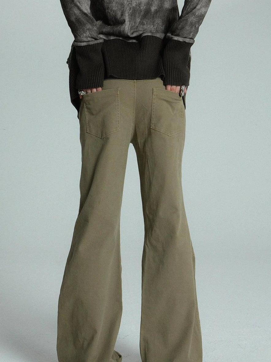 Vintage Washed Work Pants Flared Fit Mid Waist Four Seasons