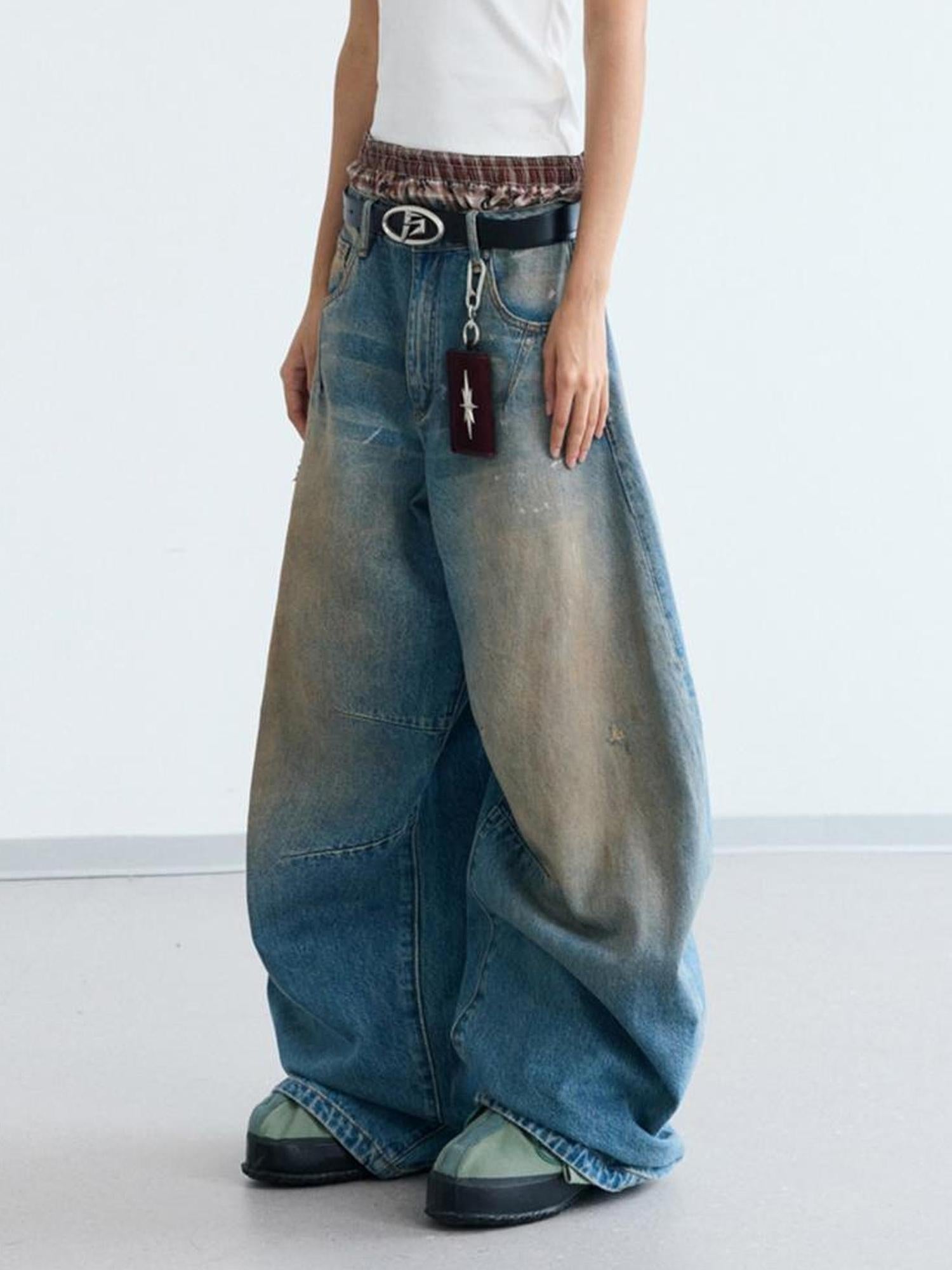 Peoplesense Vintage Washed Yellow Mud Dyed Wide Leg Jeans