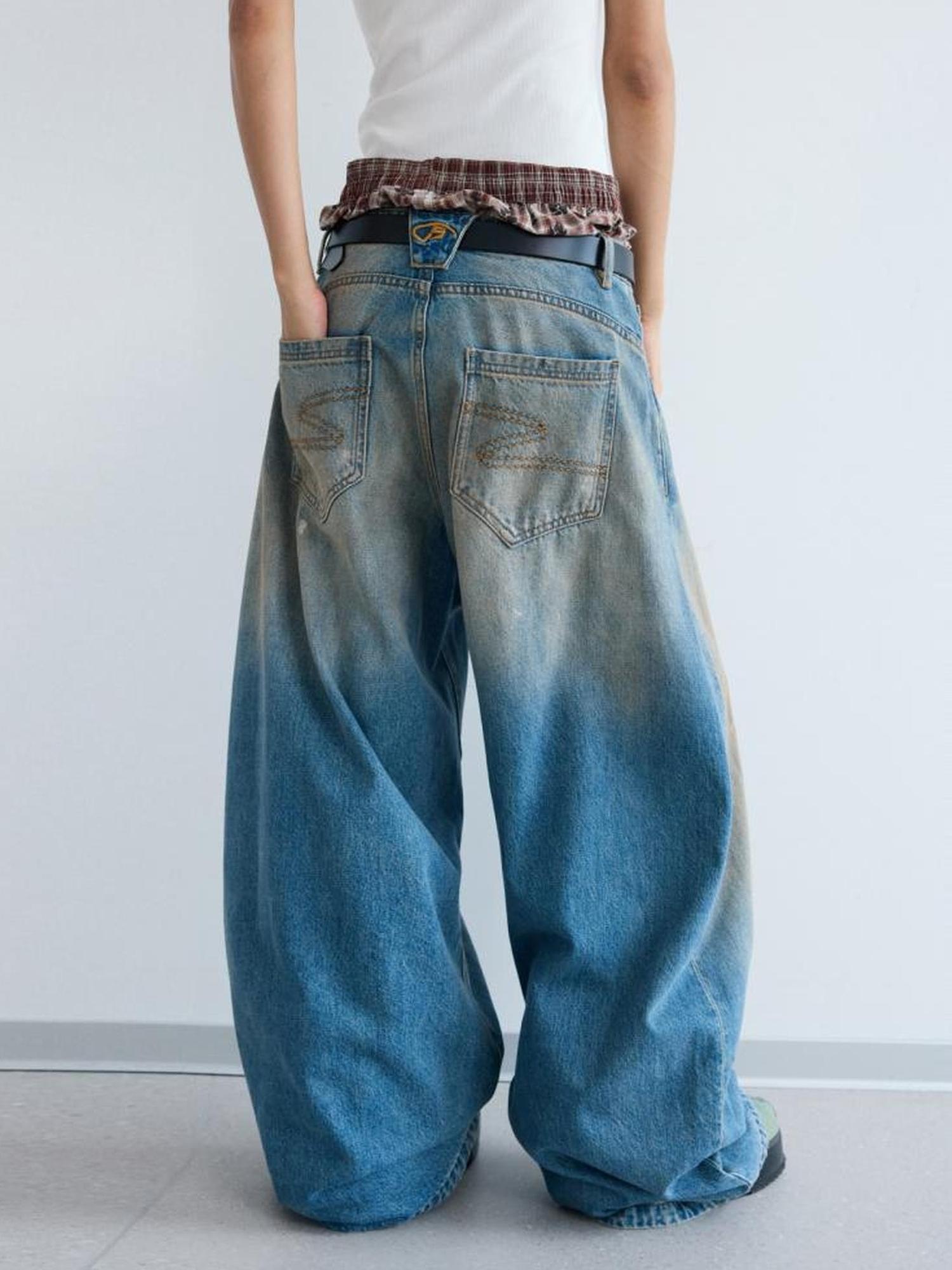 Peoplesense Vintage Washed Yellow Mud Dyed Wide Leg Jeans