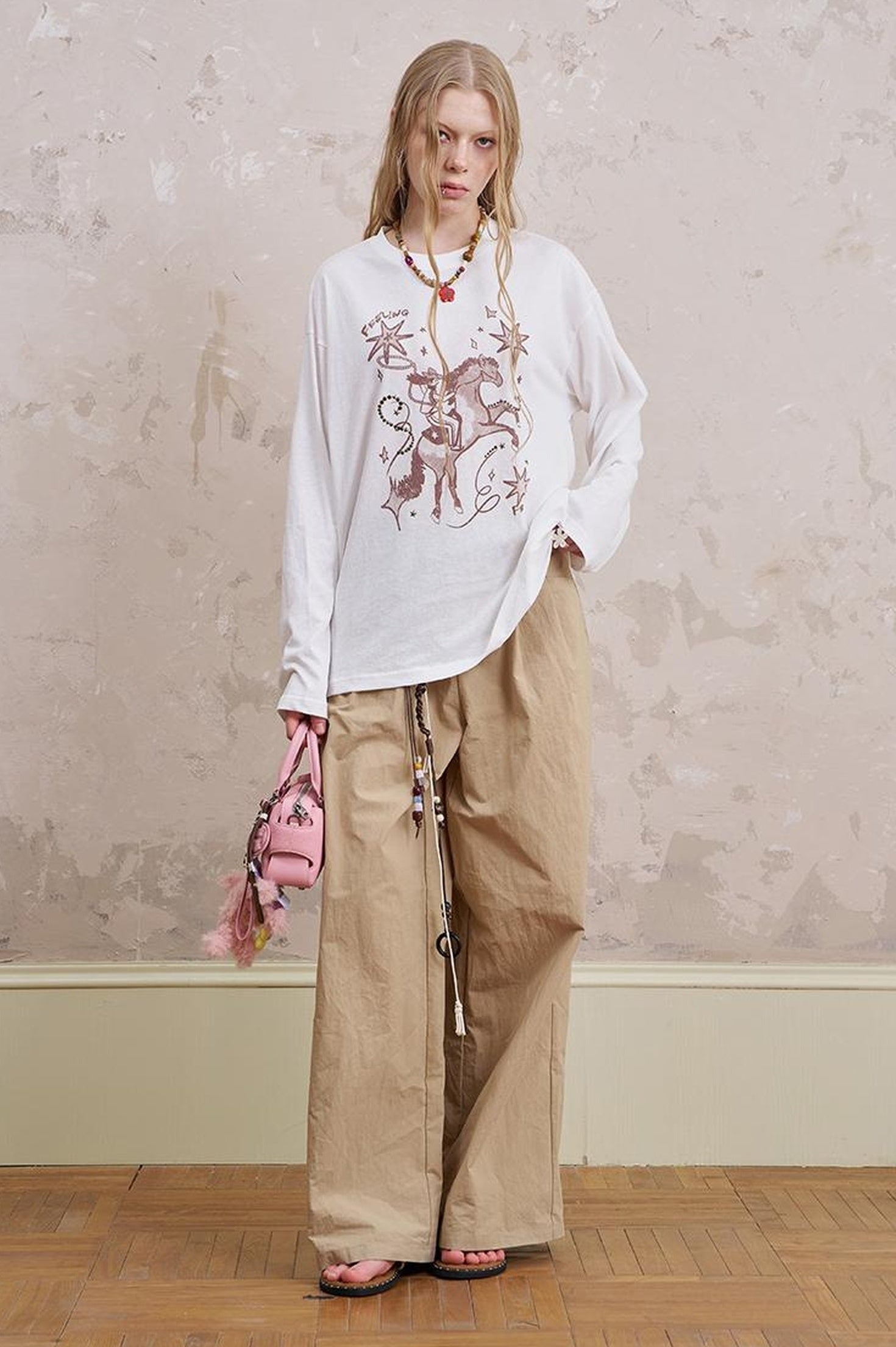 DIDDI MODA Vintage Western Cowboy Embellished Long Sleeve Tee