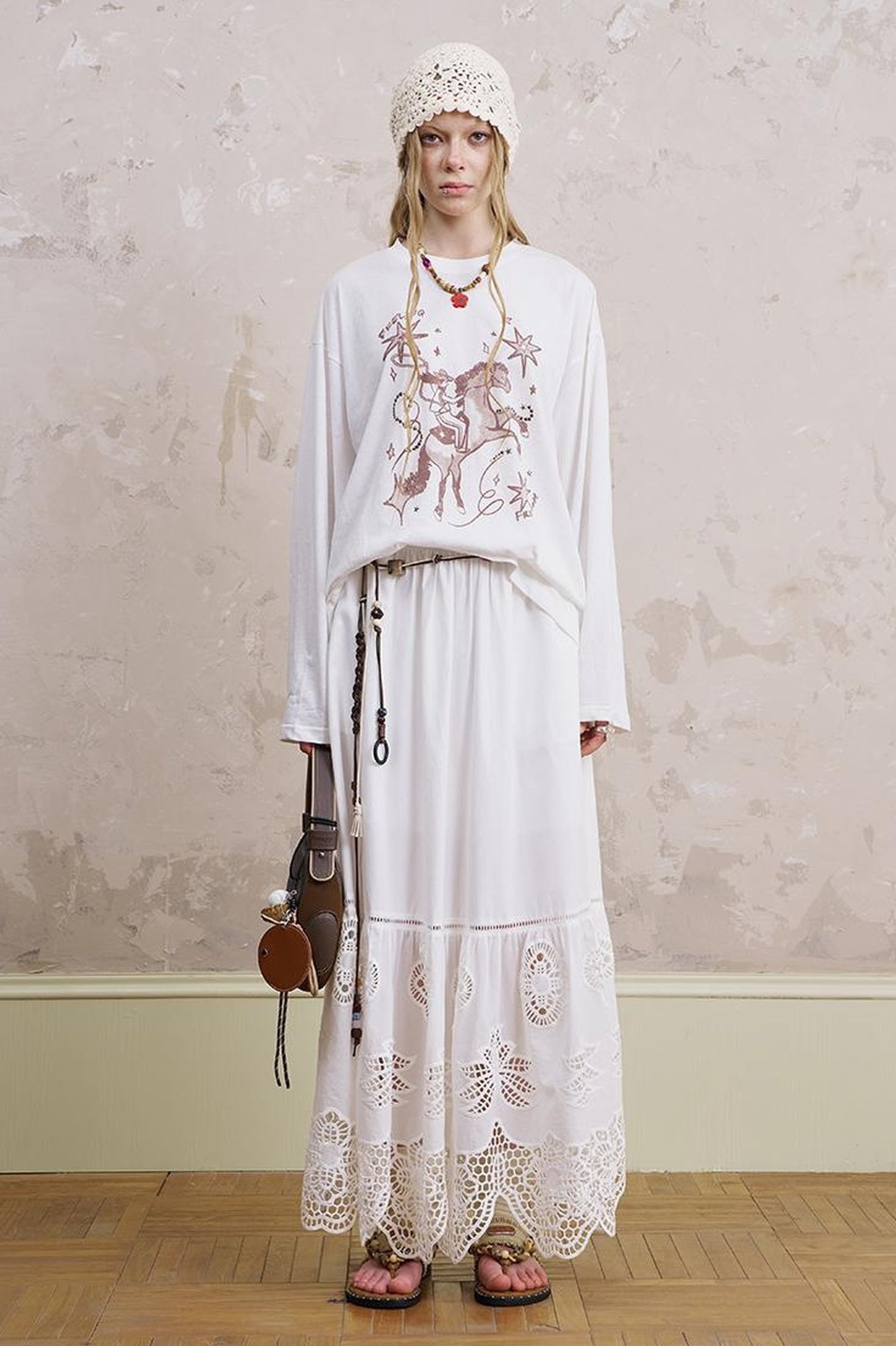 DIDDI MODA Vintage Western Cowboy Embellished Long Sleeve Tee