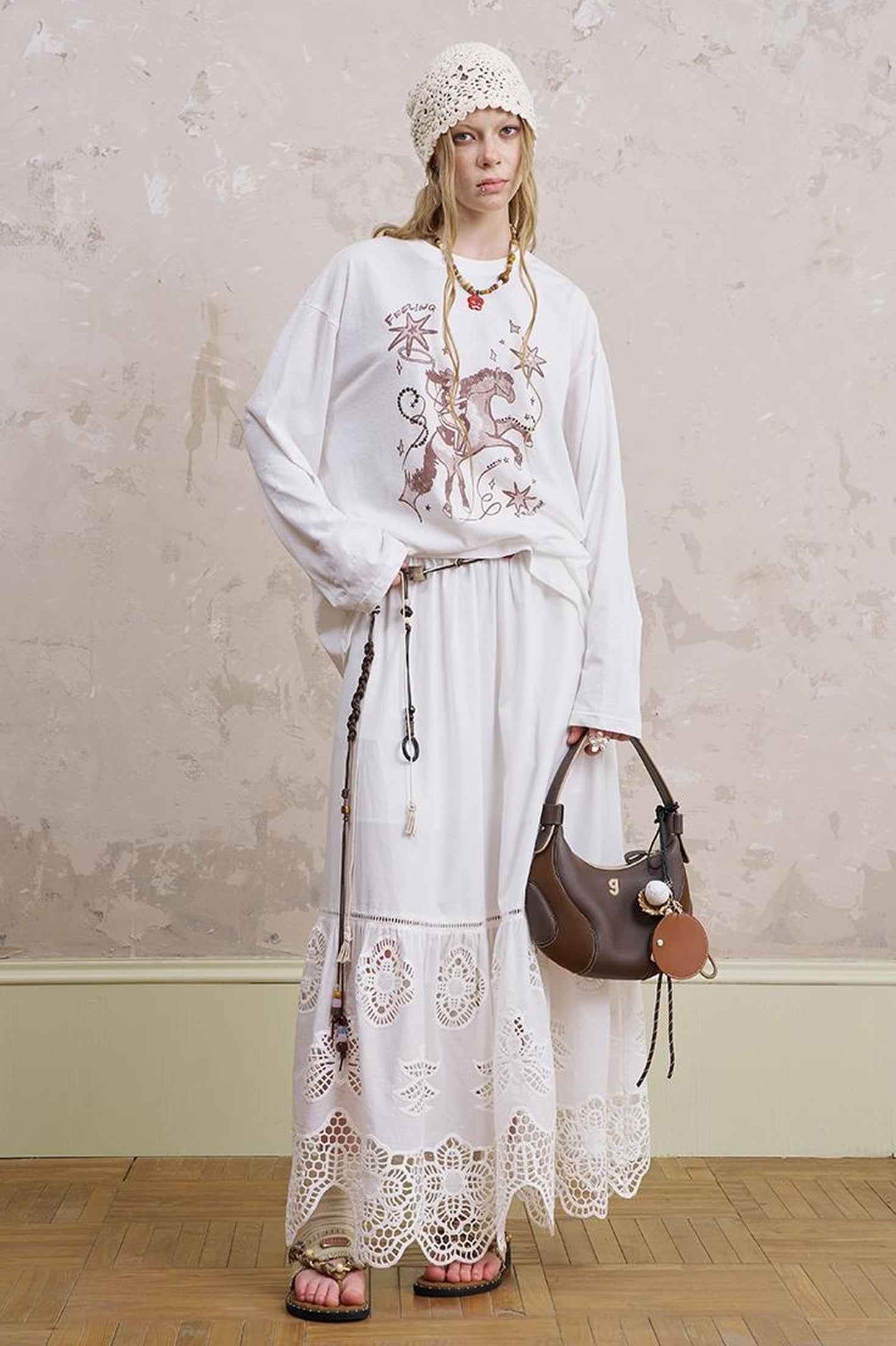 DIDDI MODA Vintage Western Cowboy Embellished Long Sleeve Tee