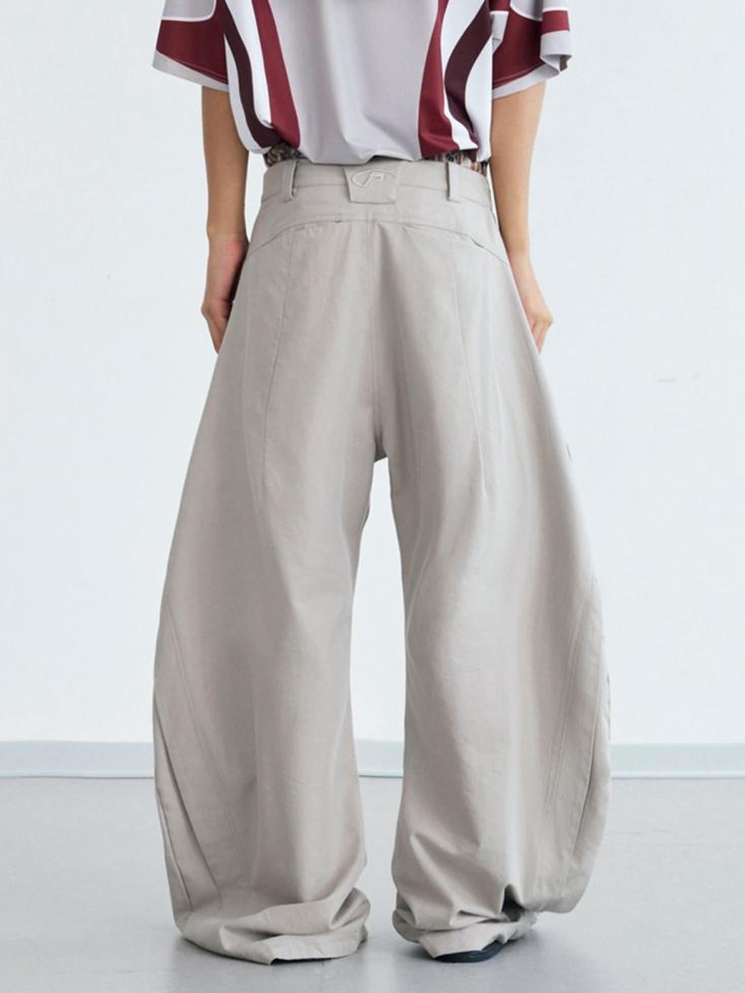 Peoplesense Vintage Wrinkle Drape Curved Knife Trousers Loose Fit Polyester Gray