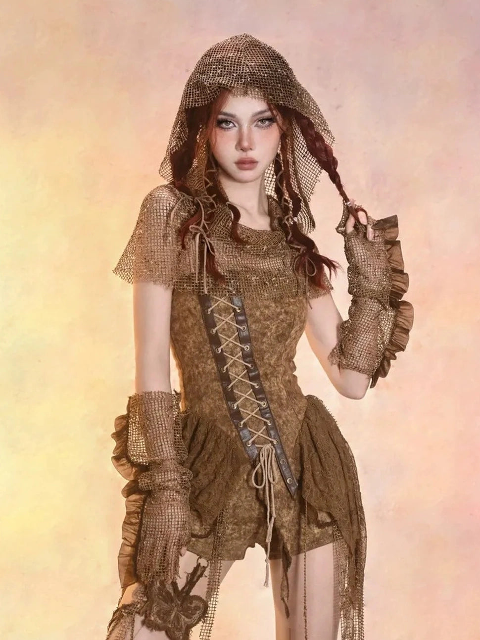 Virtual Orbit Asymmetric Distressed Denim Bustier Top