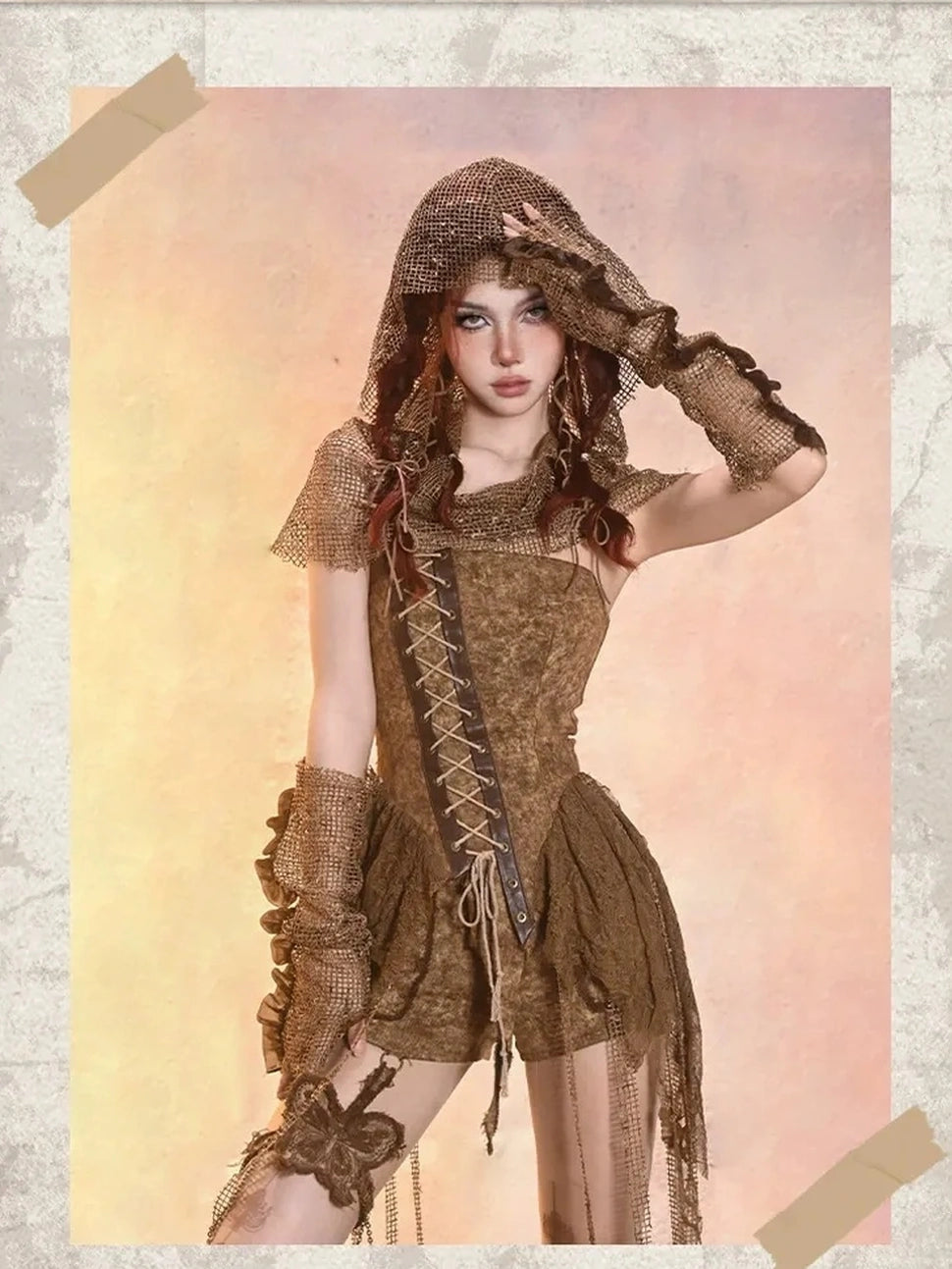 Virtual Orbit Asymmetric Distressed Denim Bustier Top