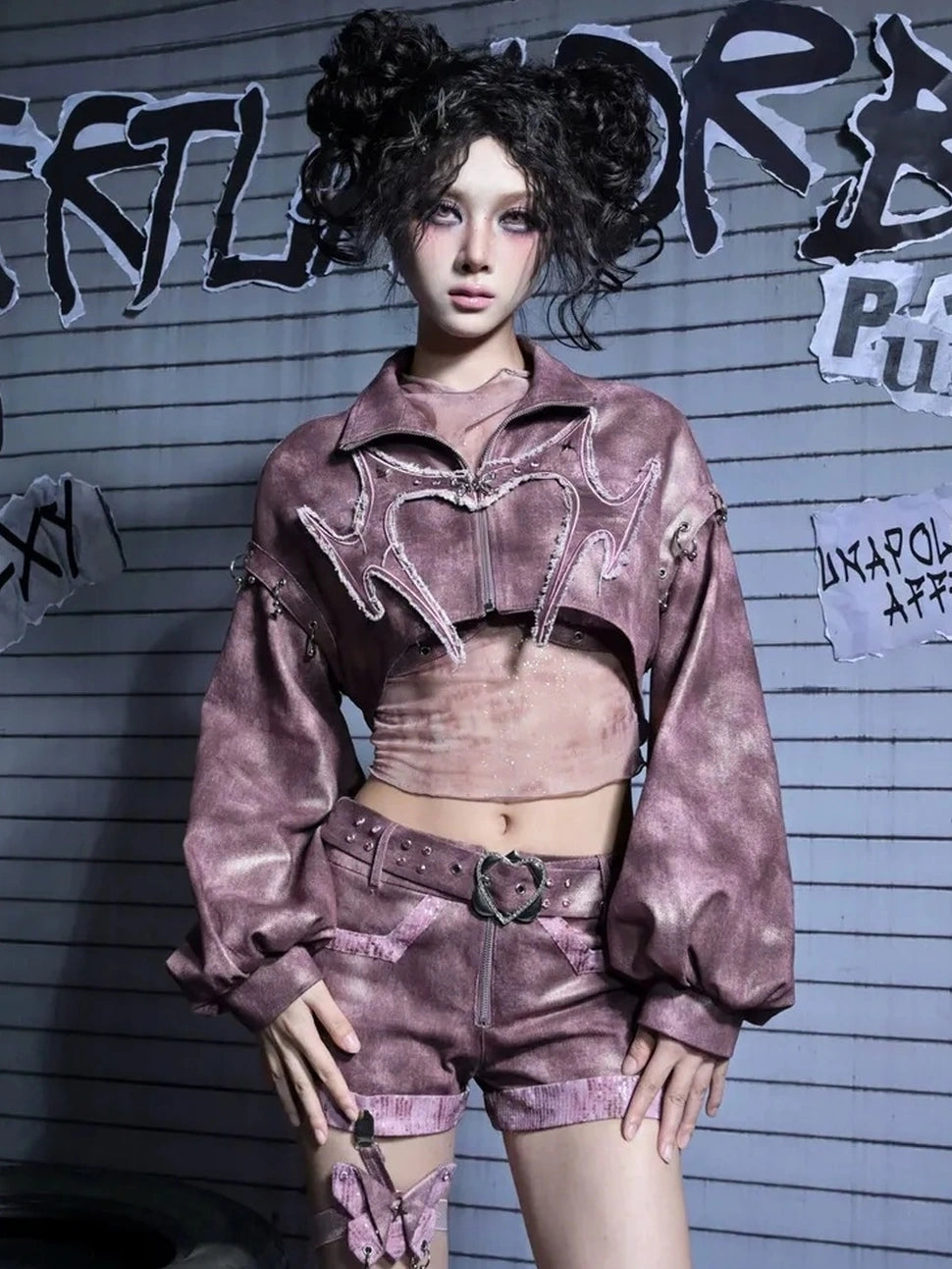 Virtual Orbit Broken Heart Butterfly Punk Denim Jacket