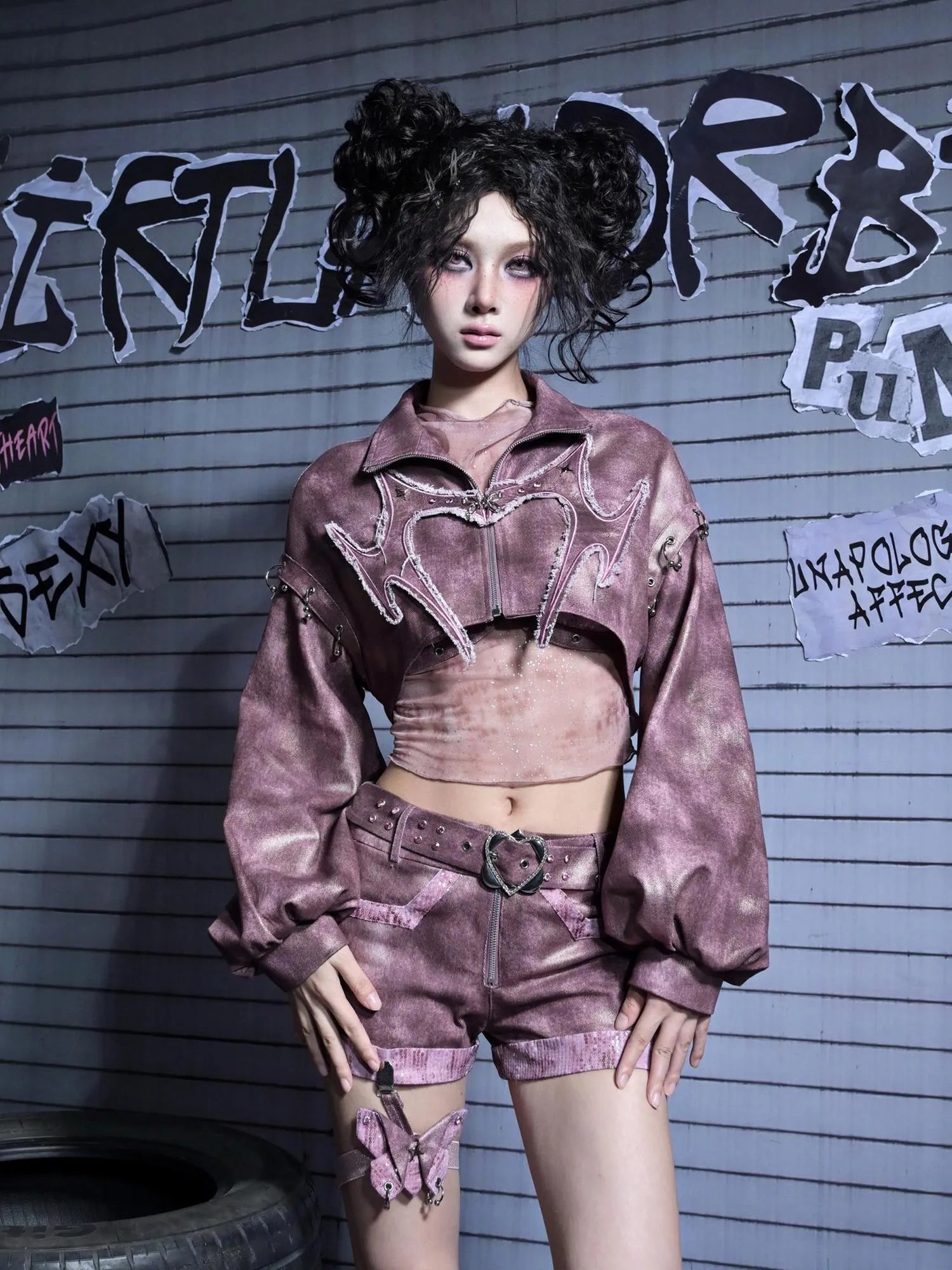 Virtual Orbit Broken Heart Butterfly Punk Denim Jacket