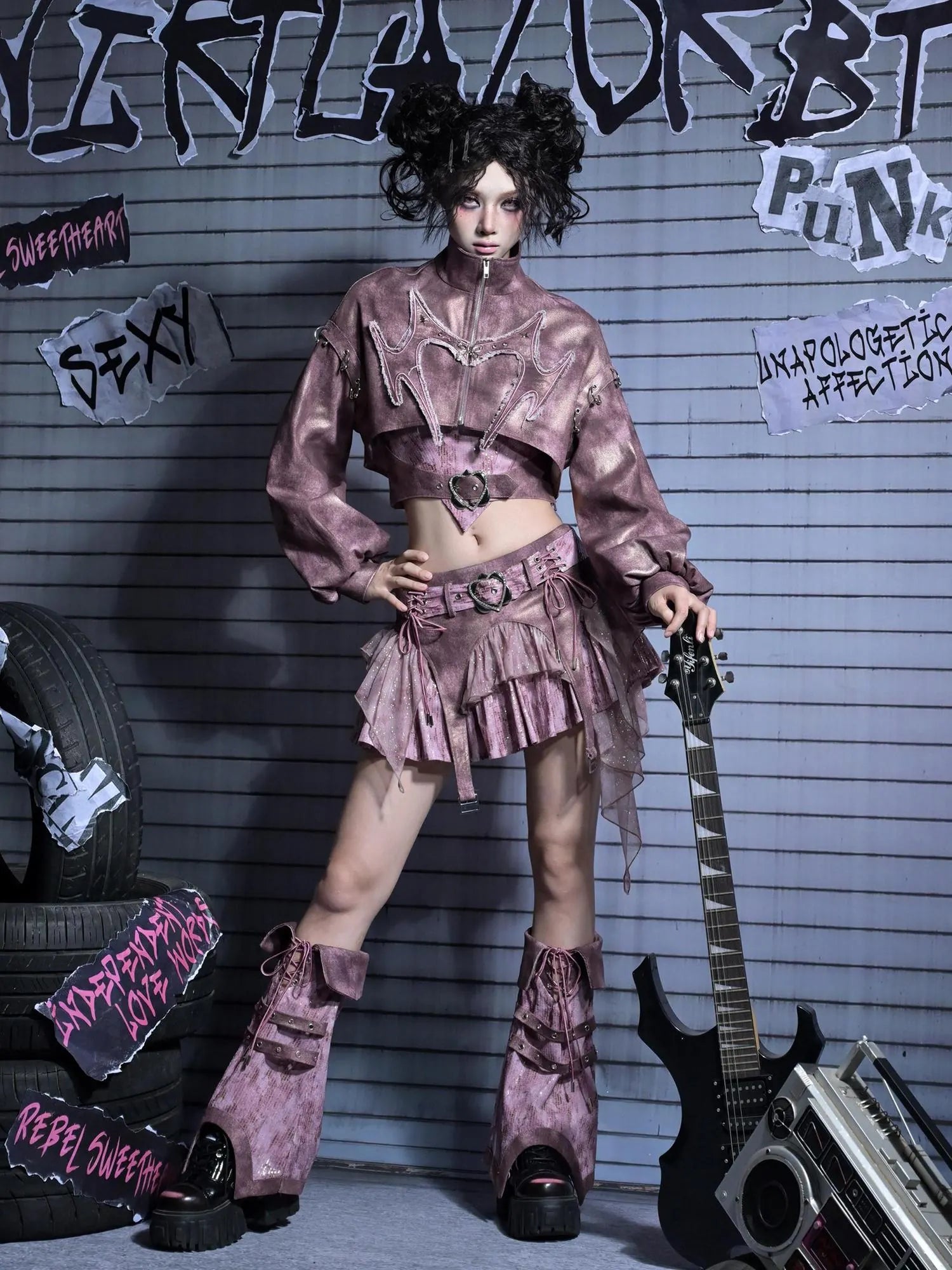 Virtual Orbit Broken Heart Butterfly Punk Denim Jacket