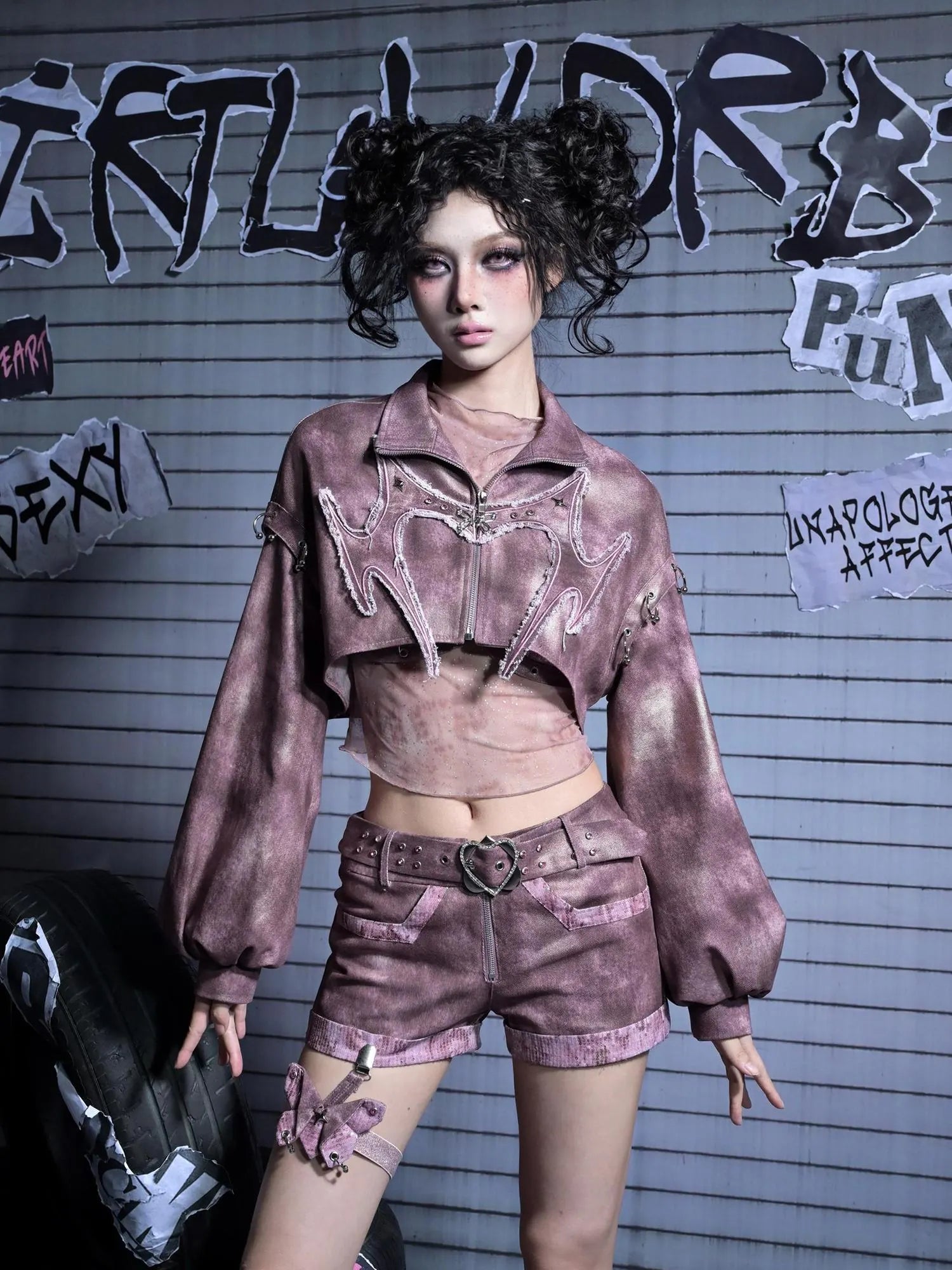 Virtual Orbit Broken Heart Butterfly Punk Denim Jacket