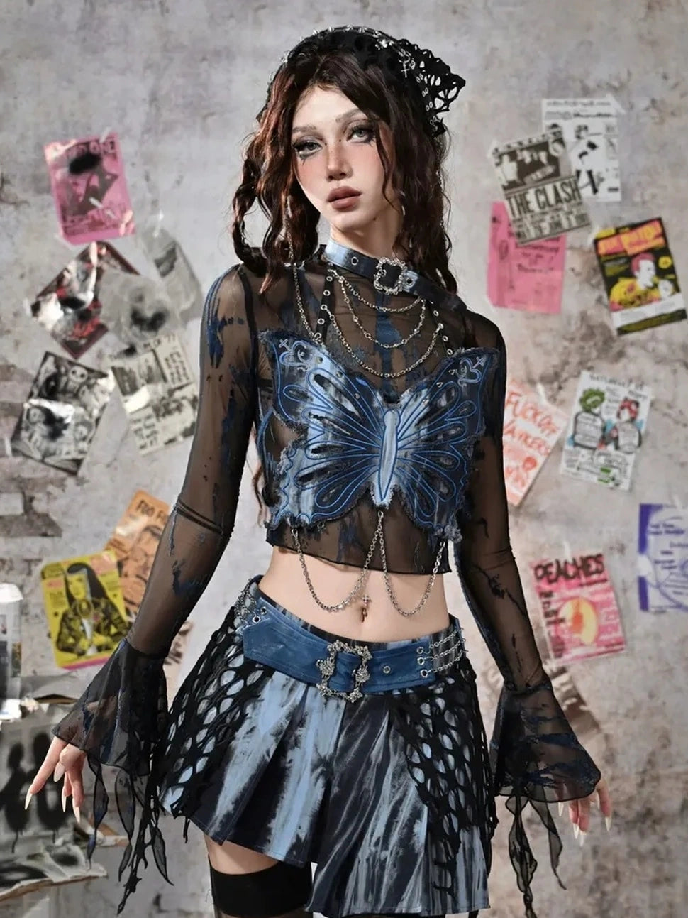 Virtual Orbit Butterfly Punk Mesh Top Set