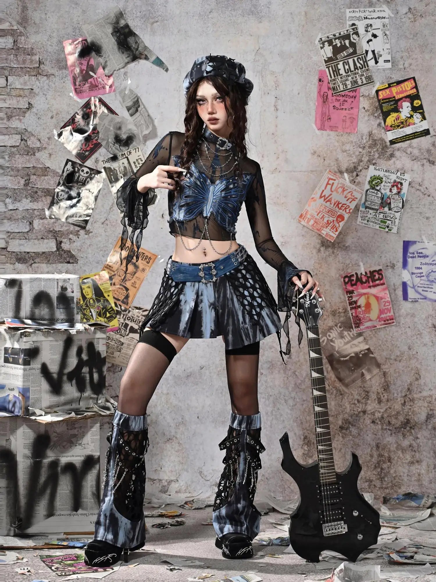 Virtual Orbit Butterfly Punk Mesh Top Set