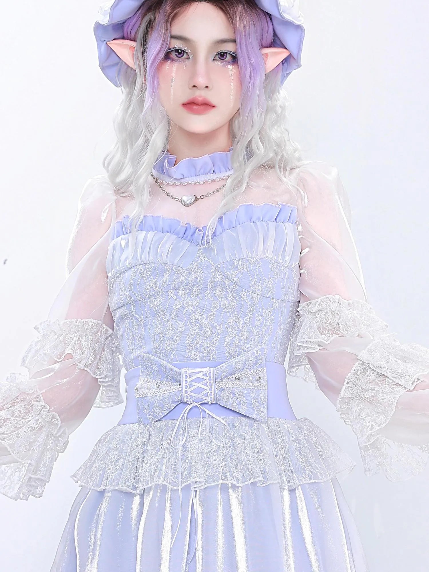 Virtual Orbit Chiffon Lace Bow Brooch Hair Clip