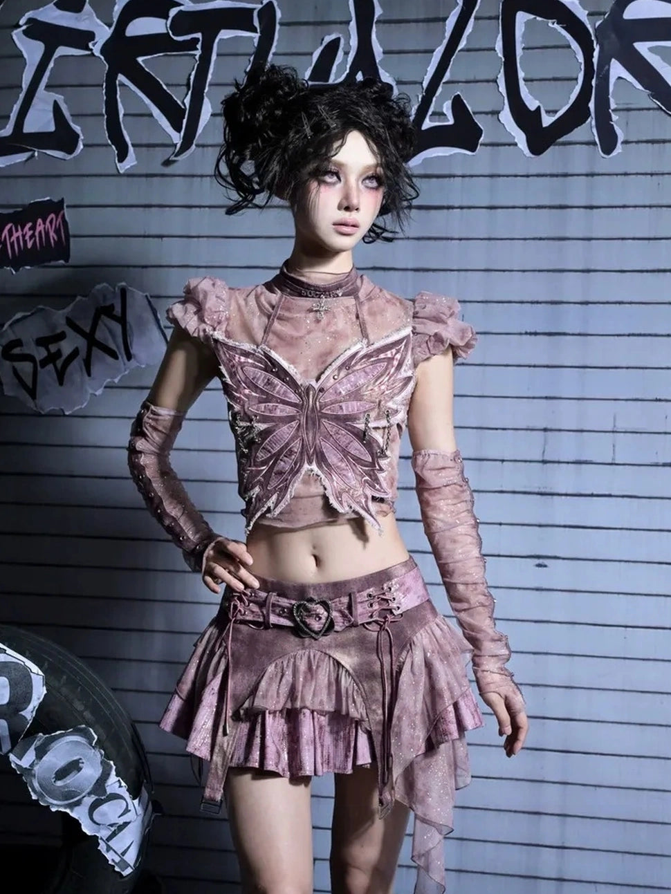 Virtual Orbit Corroded Butterfly Punk Mini Skirt