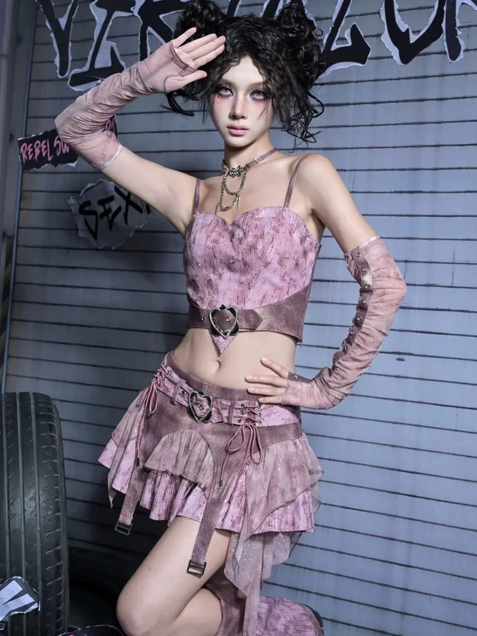 Virtual Orbit Corroded Butterfly Punk Mini Skirt